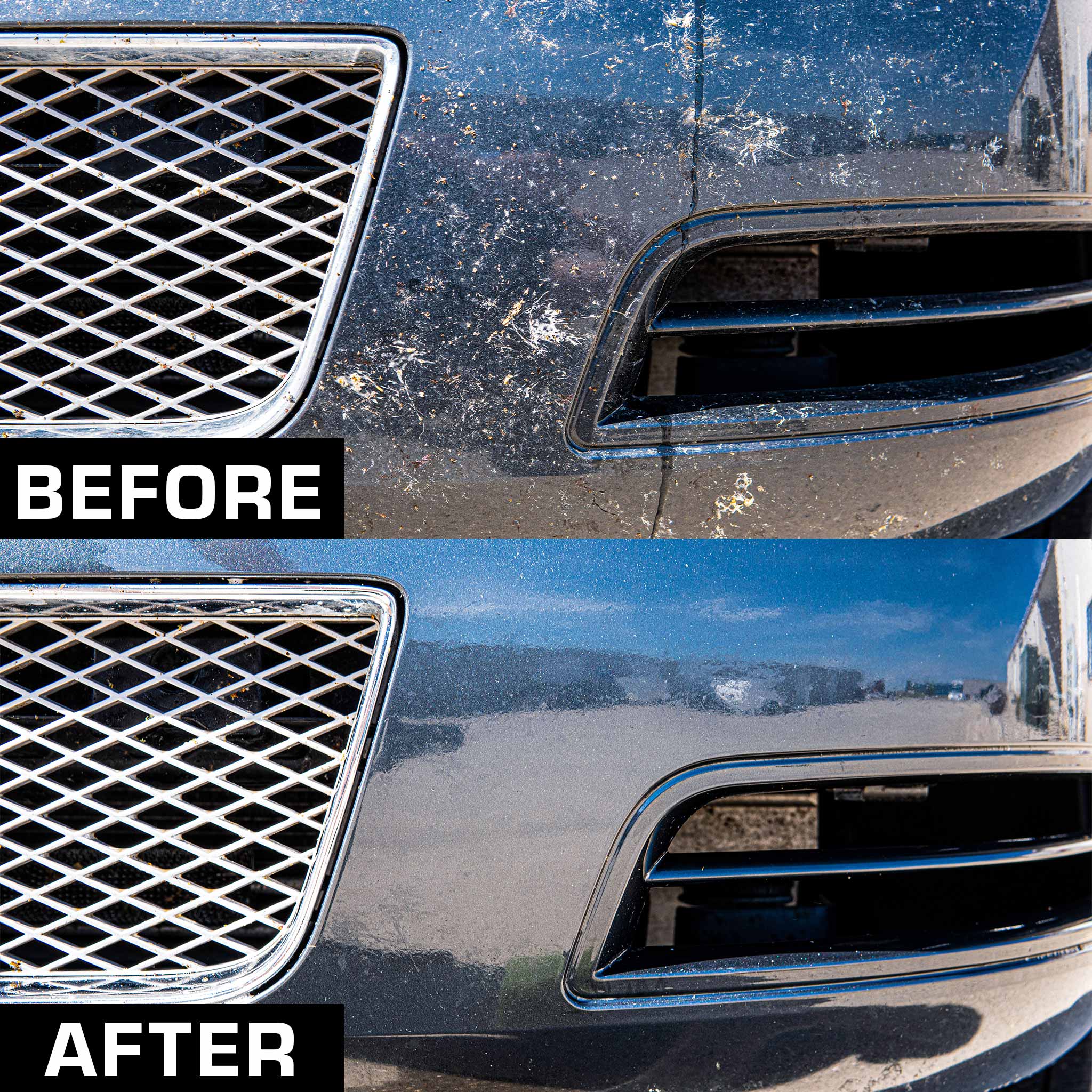 bug remover before and after image on a 2014 chevrolet impala