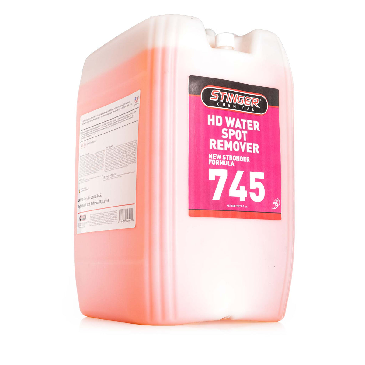 Stinger Chemical HD Water Spot Remover New Formula 5 Gallon Jug on a white background