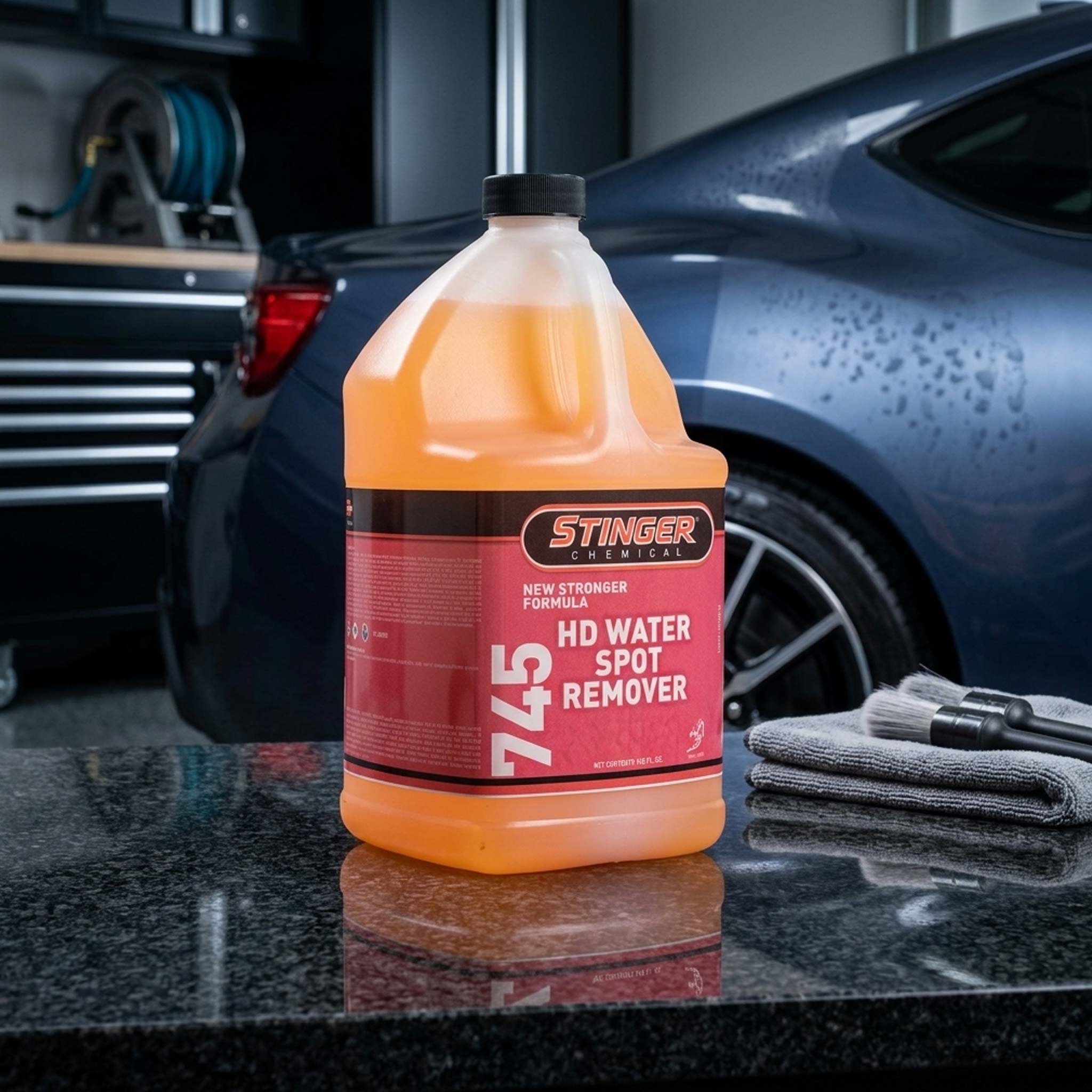 Stinger chemical HD water spot remover gallon white a garage background