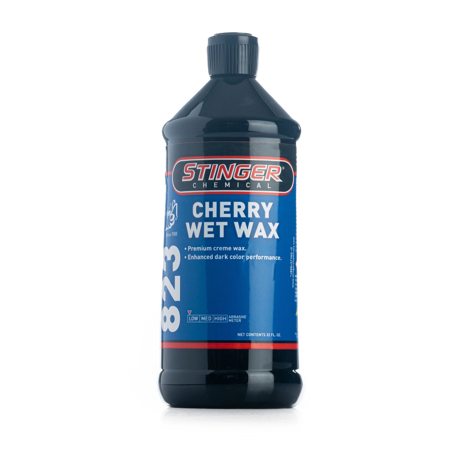 Bottle of Stinger Cherry Wet Wax on a white background