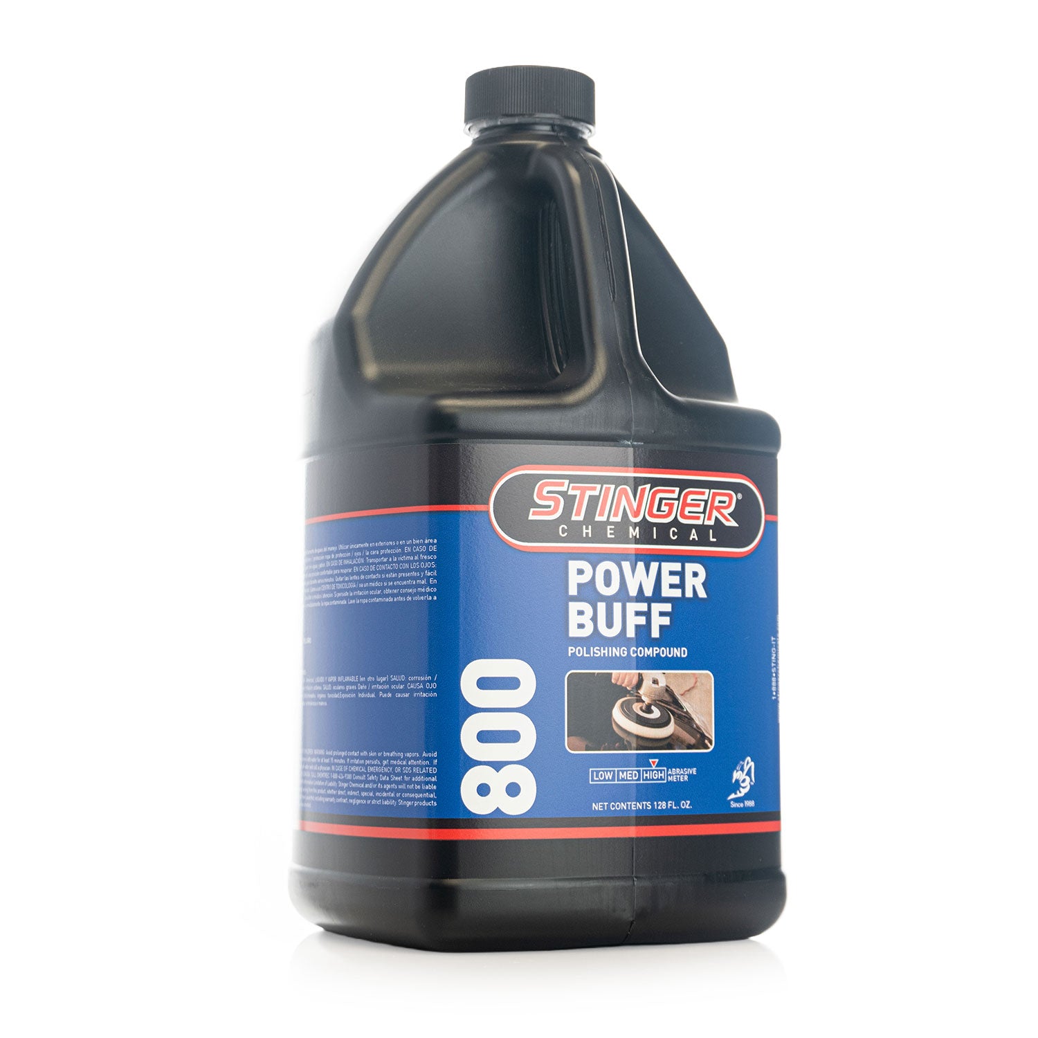 Gallon Bottle of Stinger Chemical 800 Power Buff polishing compound on a white background