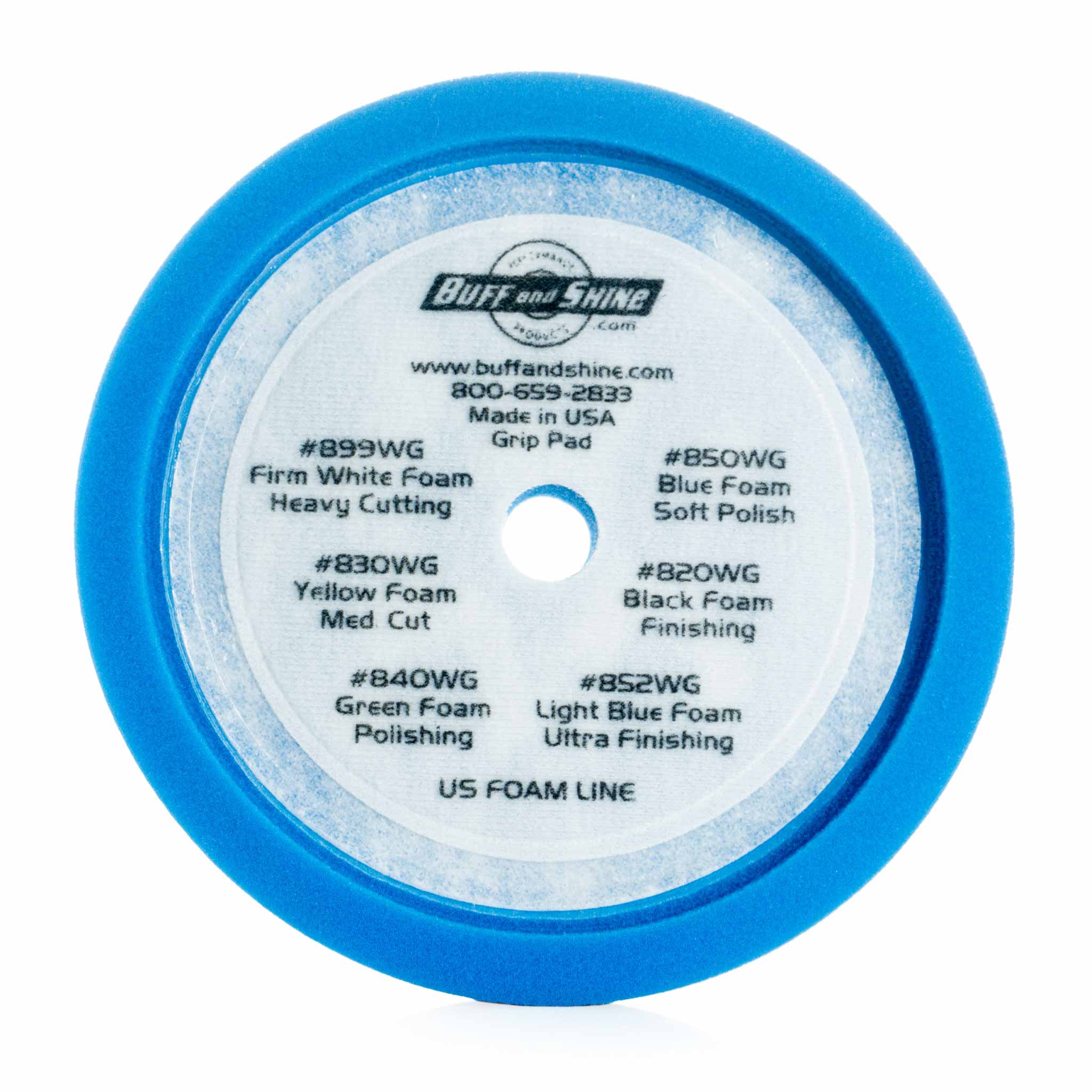 Blue foam waffle pad with label on a white background
