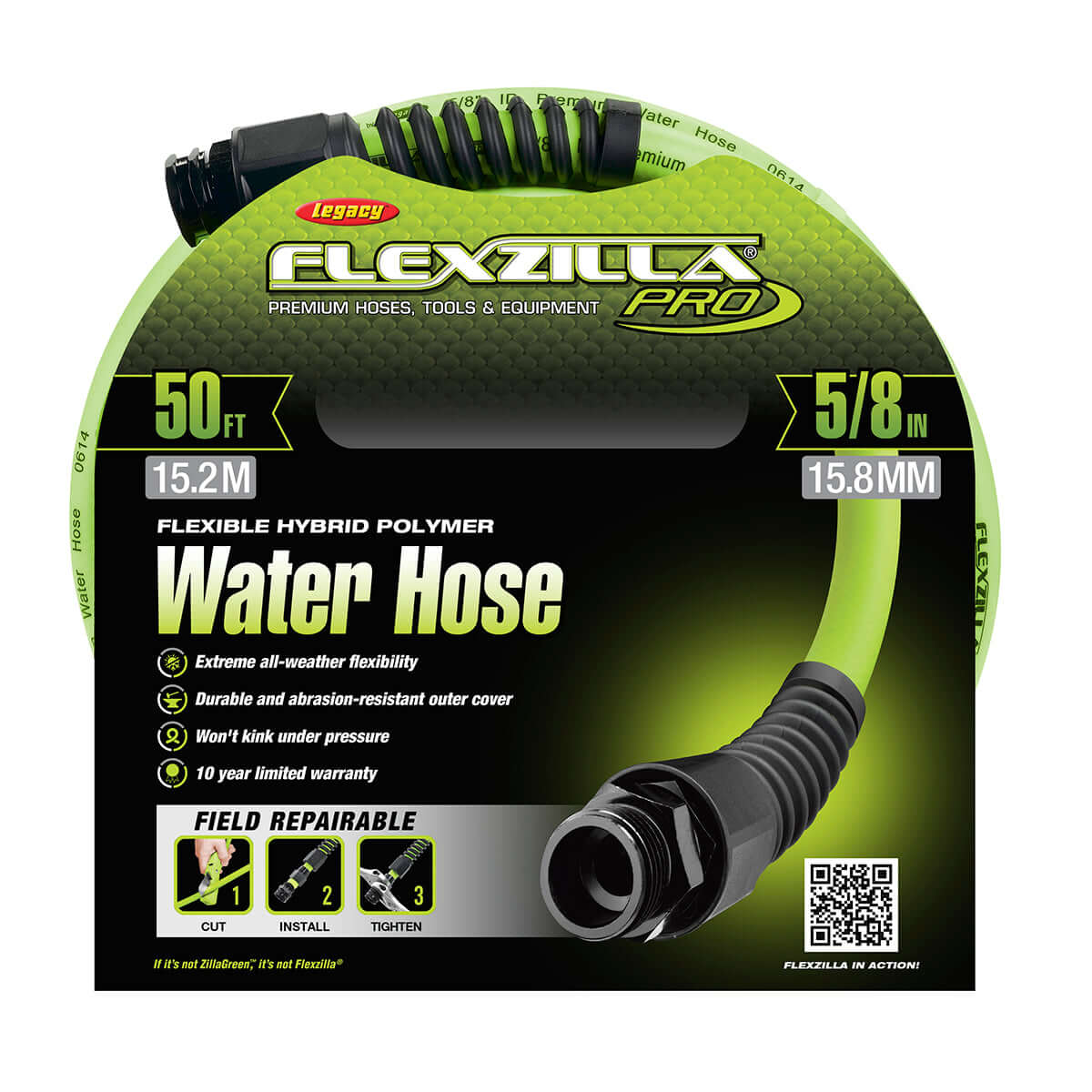 Flexzilla Pro water hose packaging with green and black design