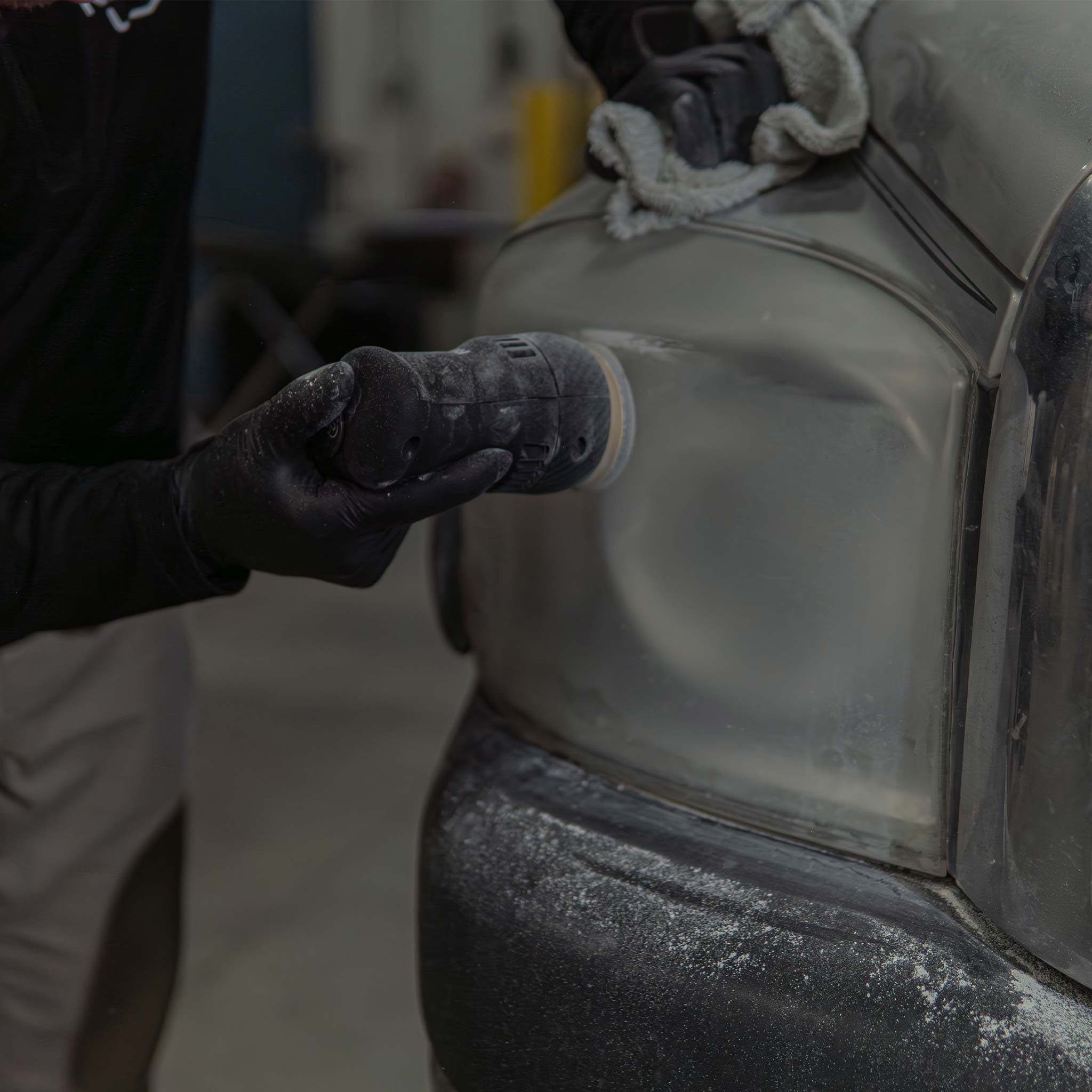 3 inch RUPES polisher sanding a truck headlight