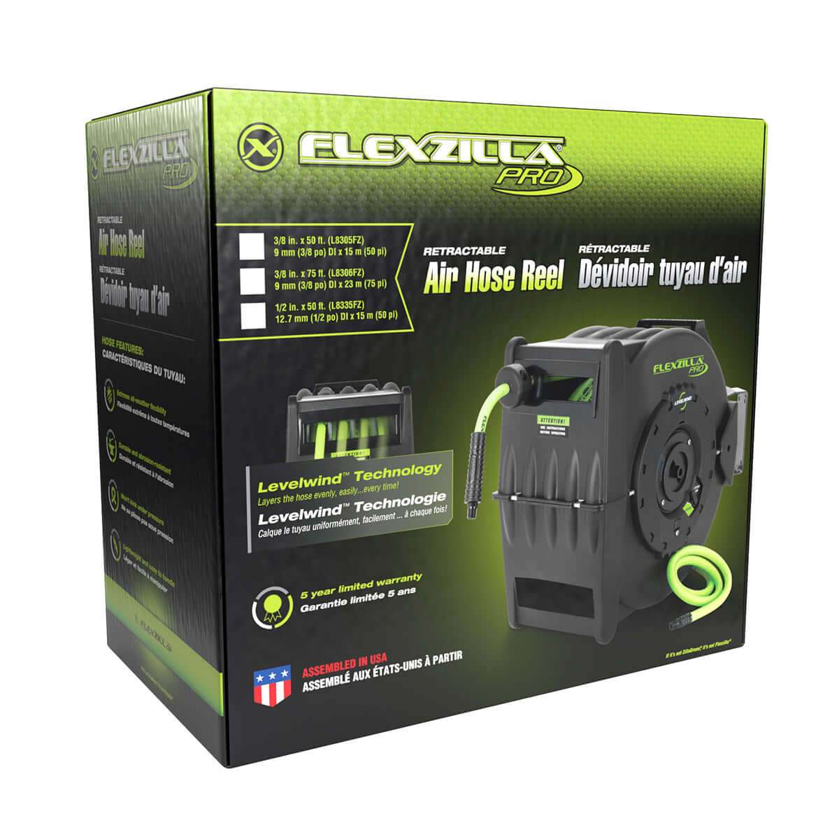Flexzilla Pro air hose reel packaging on a white background