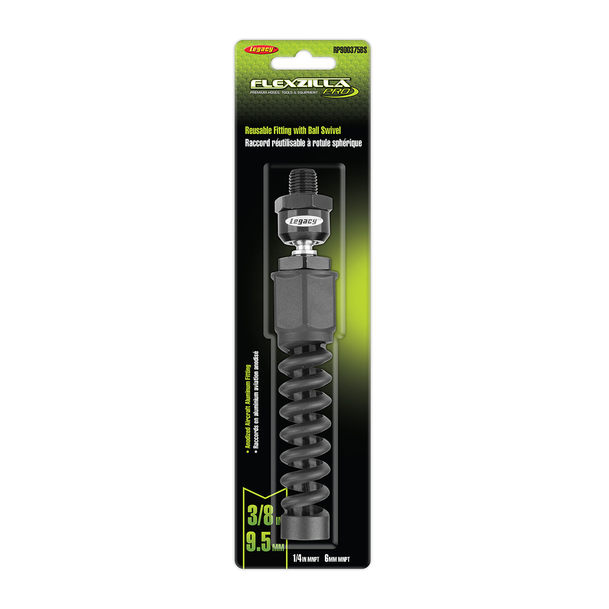 3/8 inch swivel Flexzilla hose fitting in package on a white background