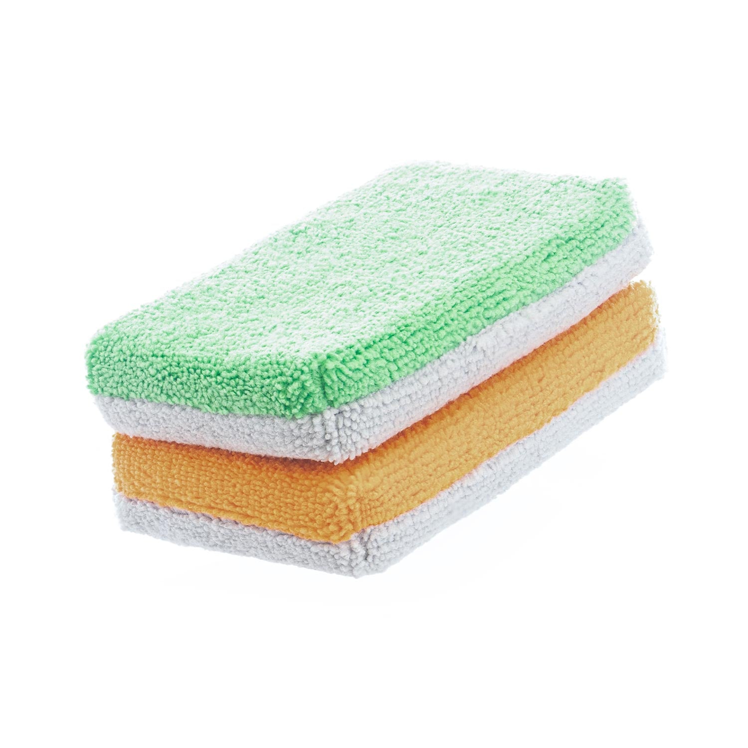 Multicolored thin applicators with green, orange, and white layers on a white background