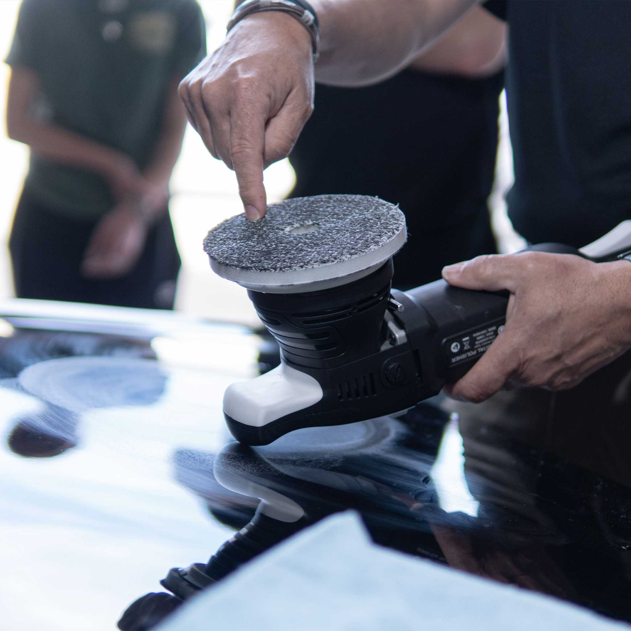 demo-ing a microfiber speckle pad on a 5 inch barjack 15 mm polisher