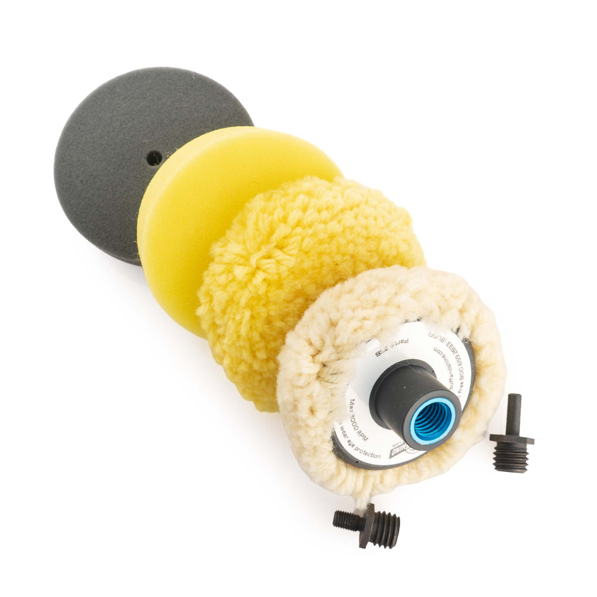 buff and shine tp-4 complete 3 inch buffing kit with adapters layed out on a white background