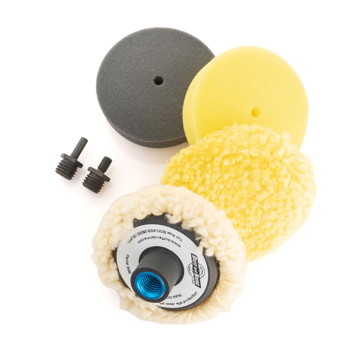 buff and shine tp-4 complete 3 inch buffing kit layed out on a white background