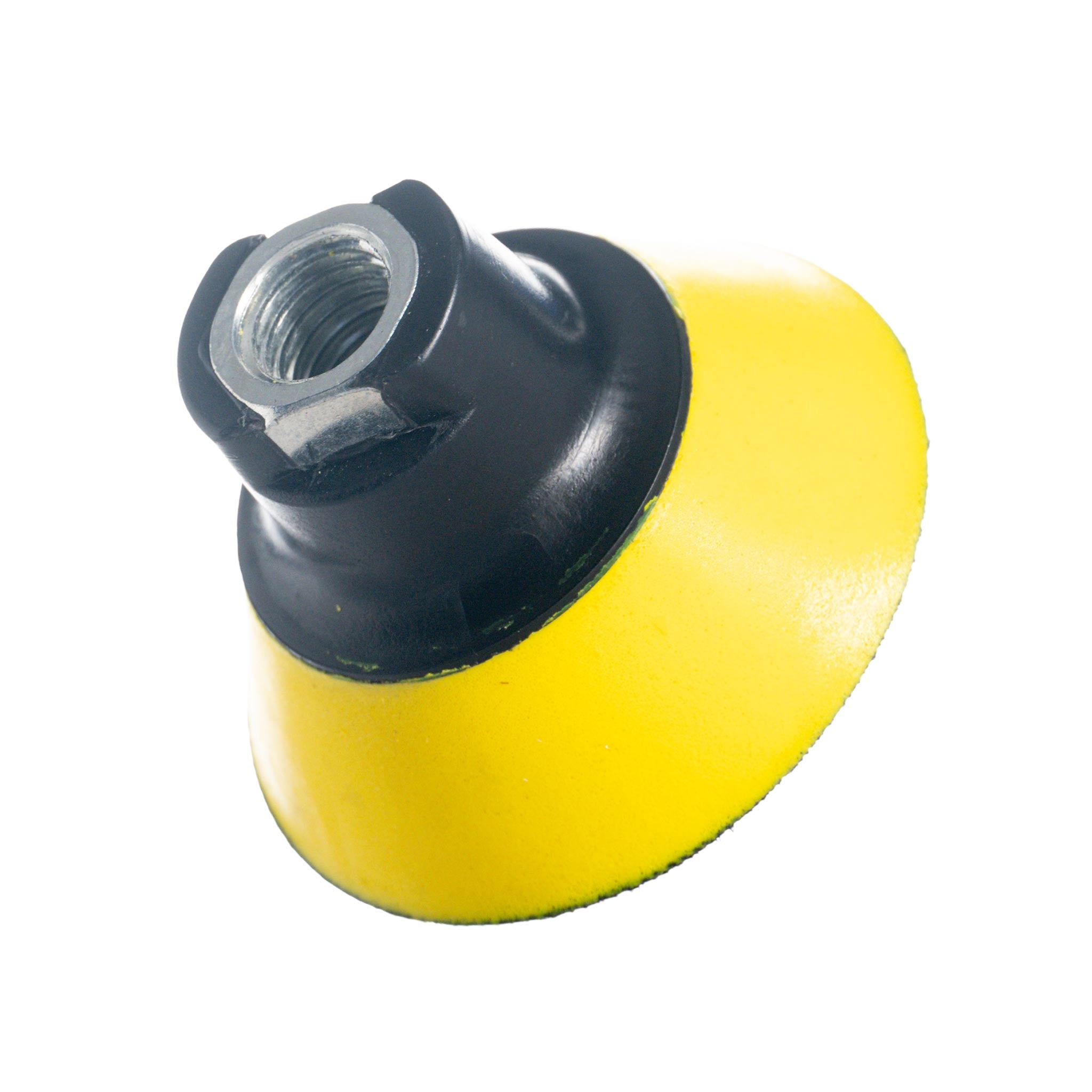 Yellow 3 inch backing plate on a white background