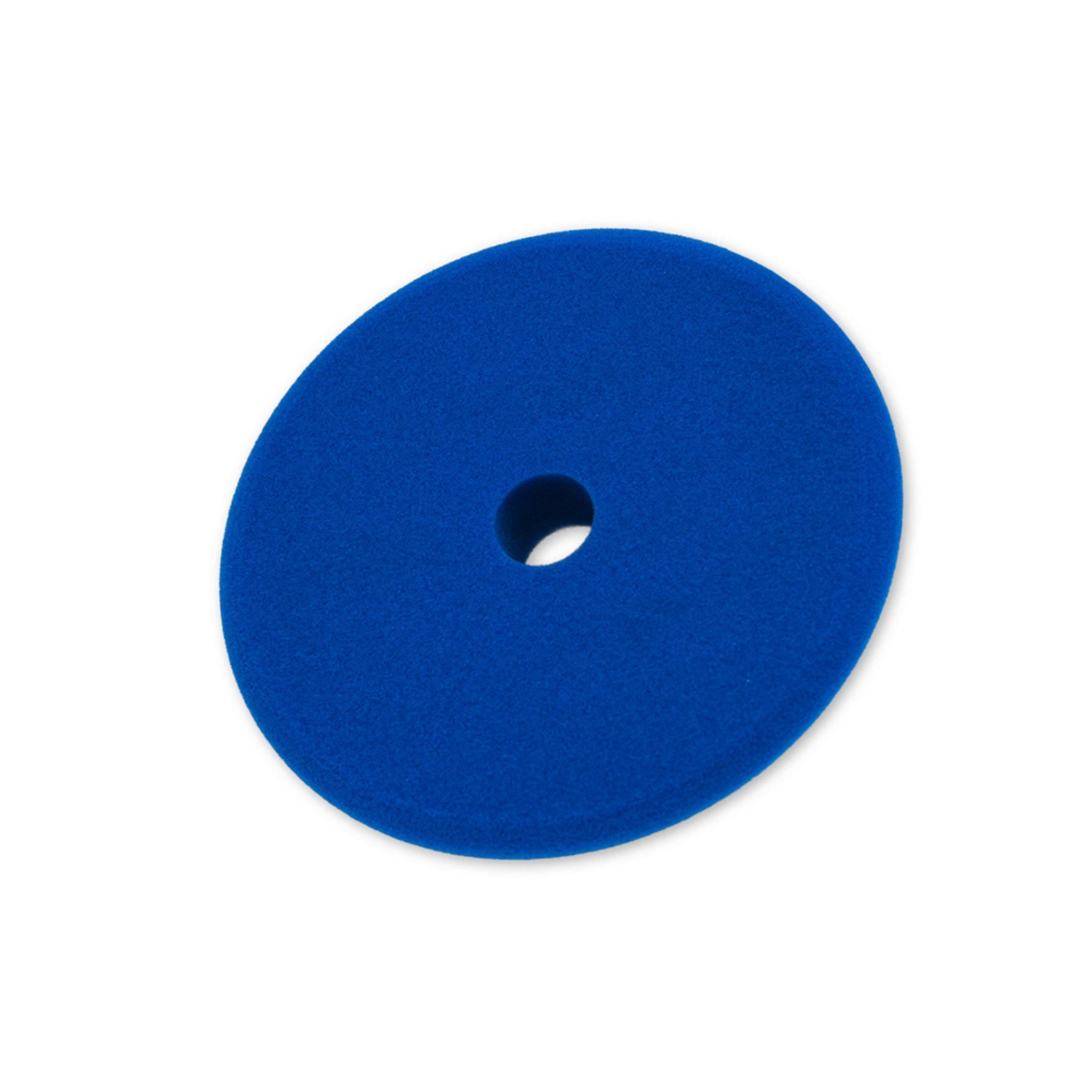 Blue Foam buffing pad on a white background