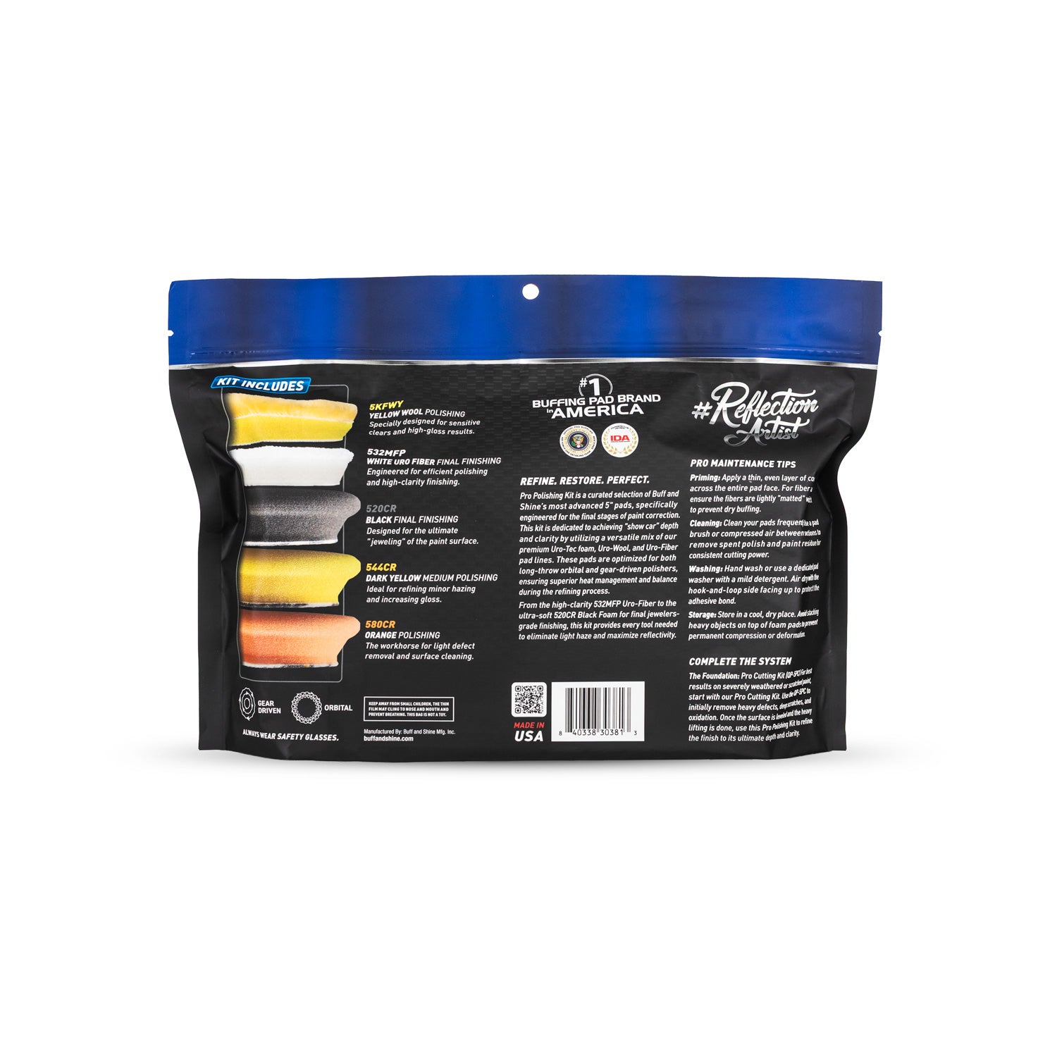 Back view of a package with product details and branding on a white background