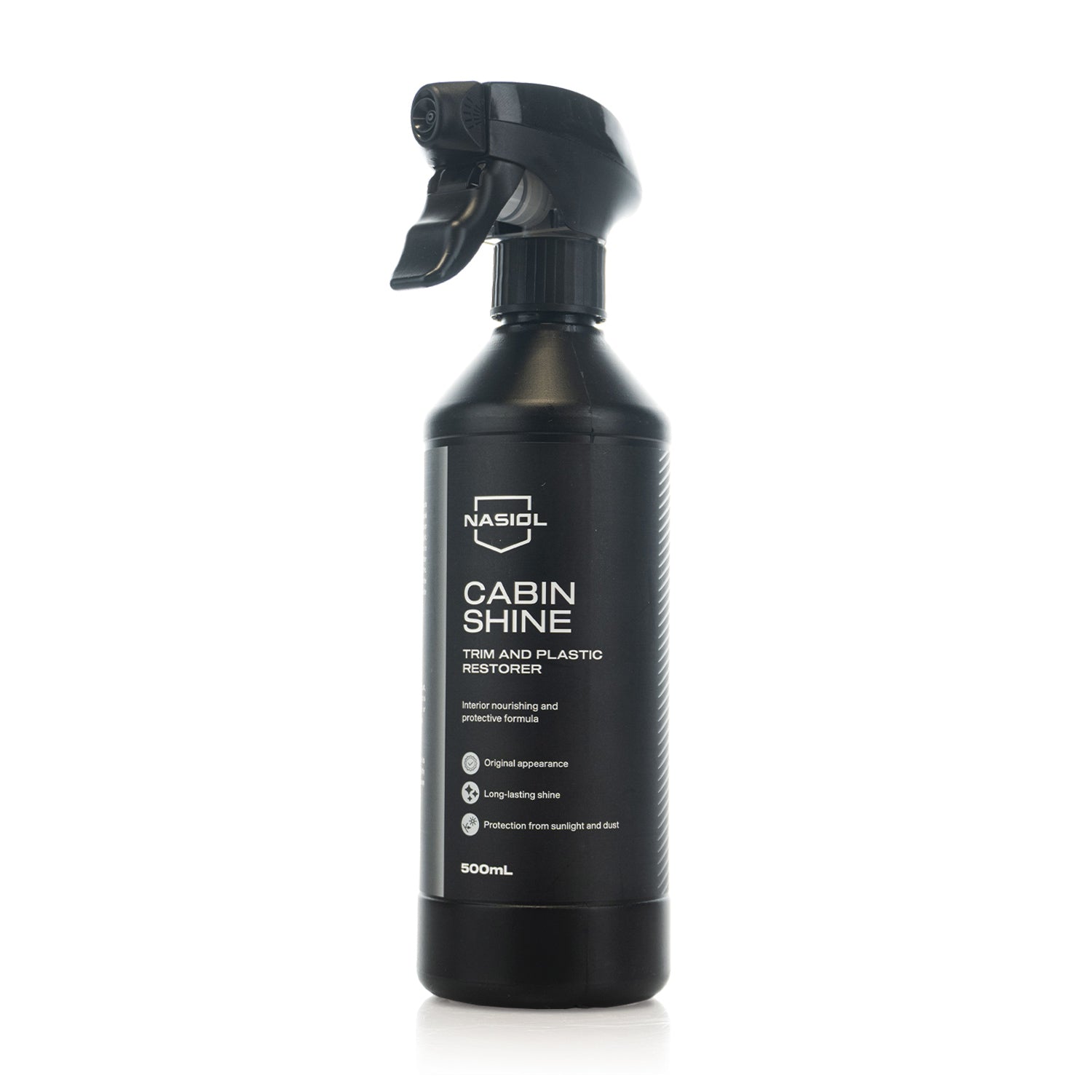 Nasiol spray bottle labeled 'Cabin Shine' on a white background