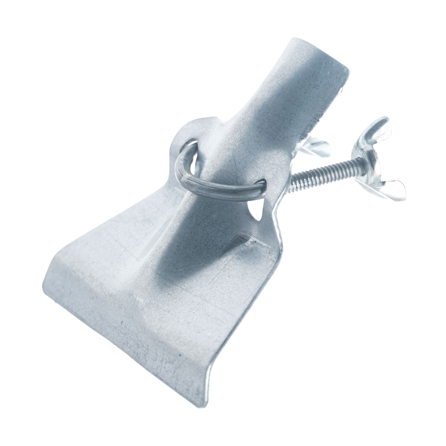 Metal clamp brace with a wing nuts on a white background