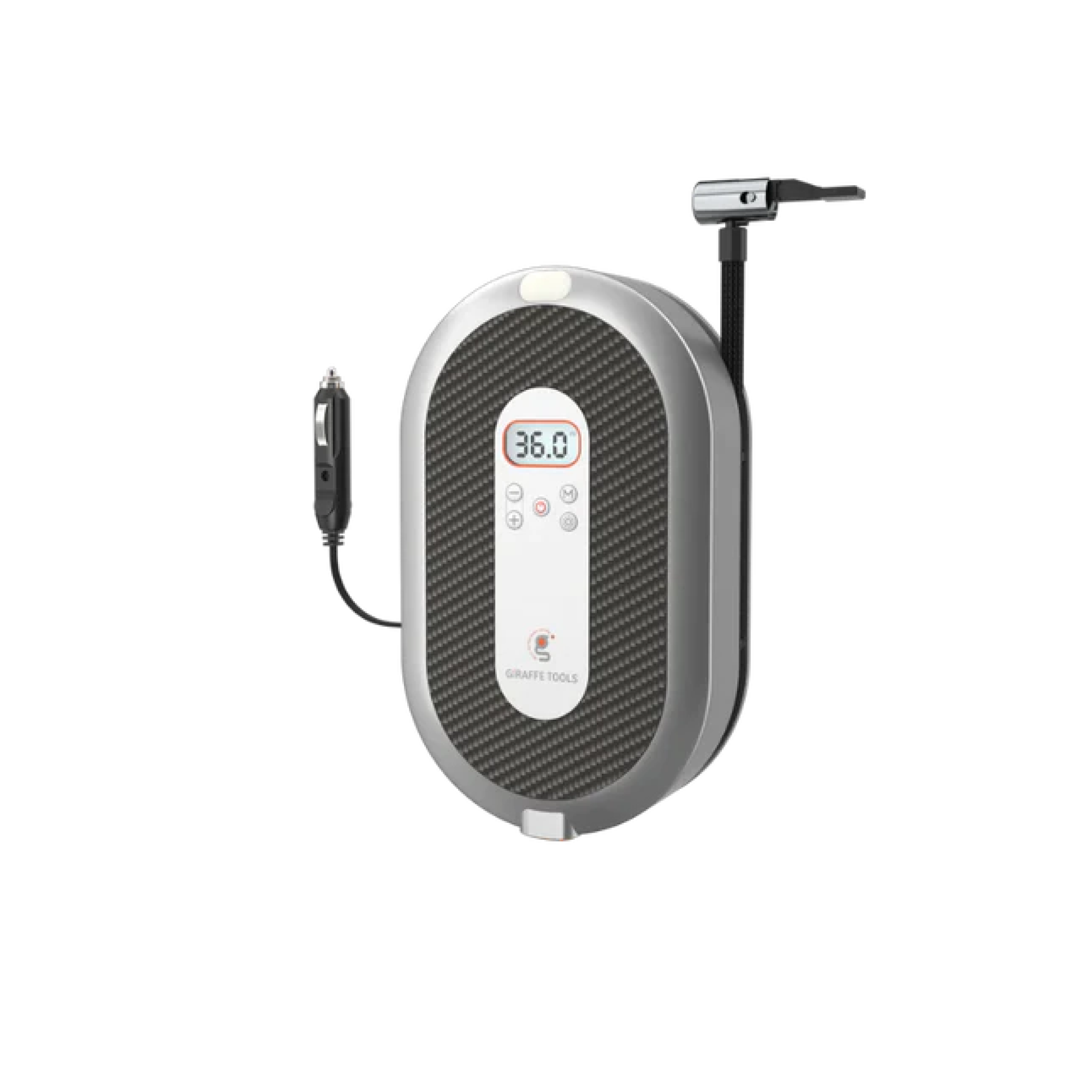 tire pressure inflator device with digital display on a white background