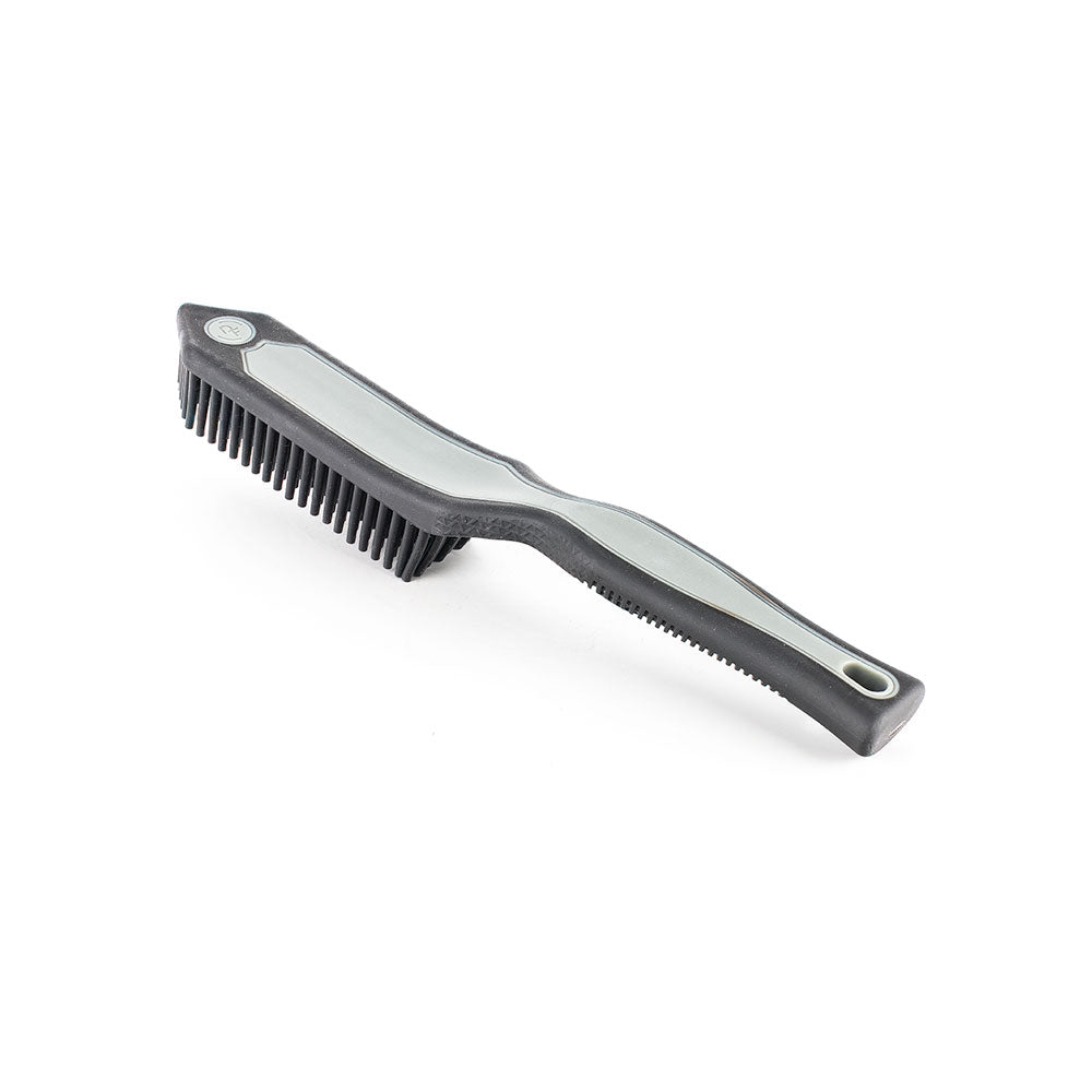 Black Rubber pet hair brush backside on white background