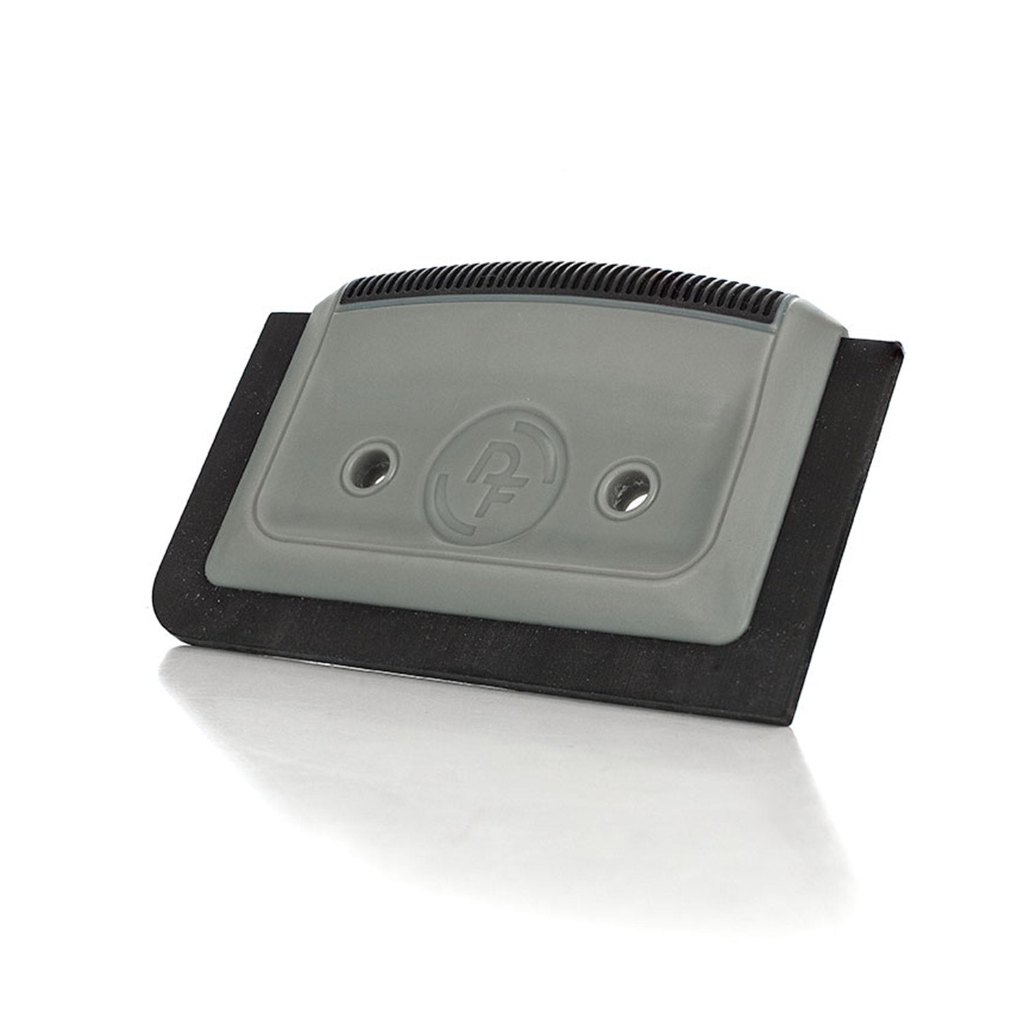 Gray and black pet hair card scraper on a white background