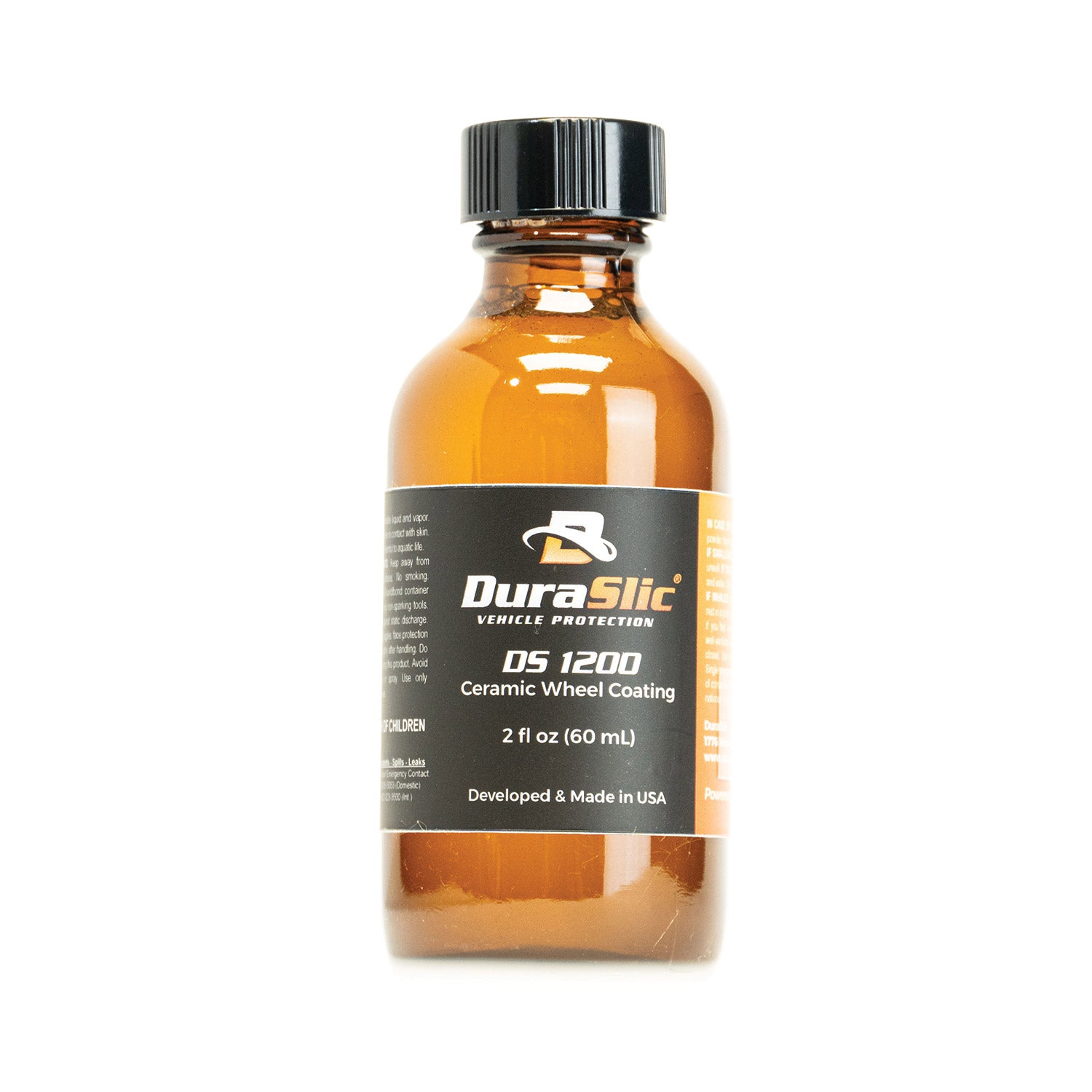 Bottle of DuraSlic DS1200 ceramic wheel coating on a white background