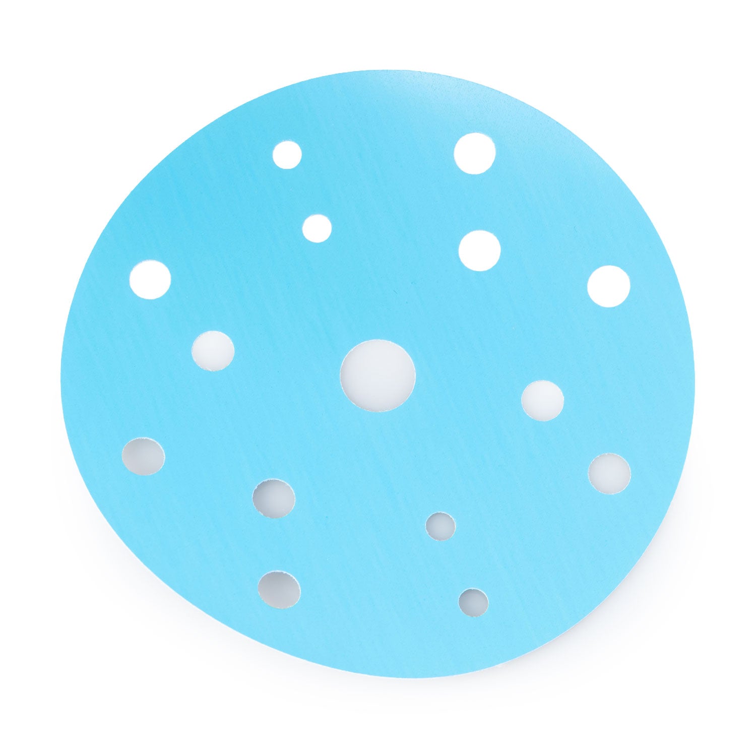 Blue magic sanding disc with 15 holes on a white background