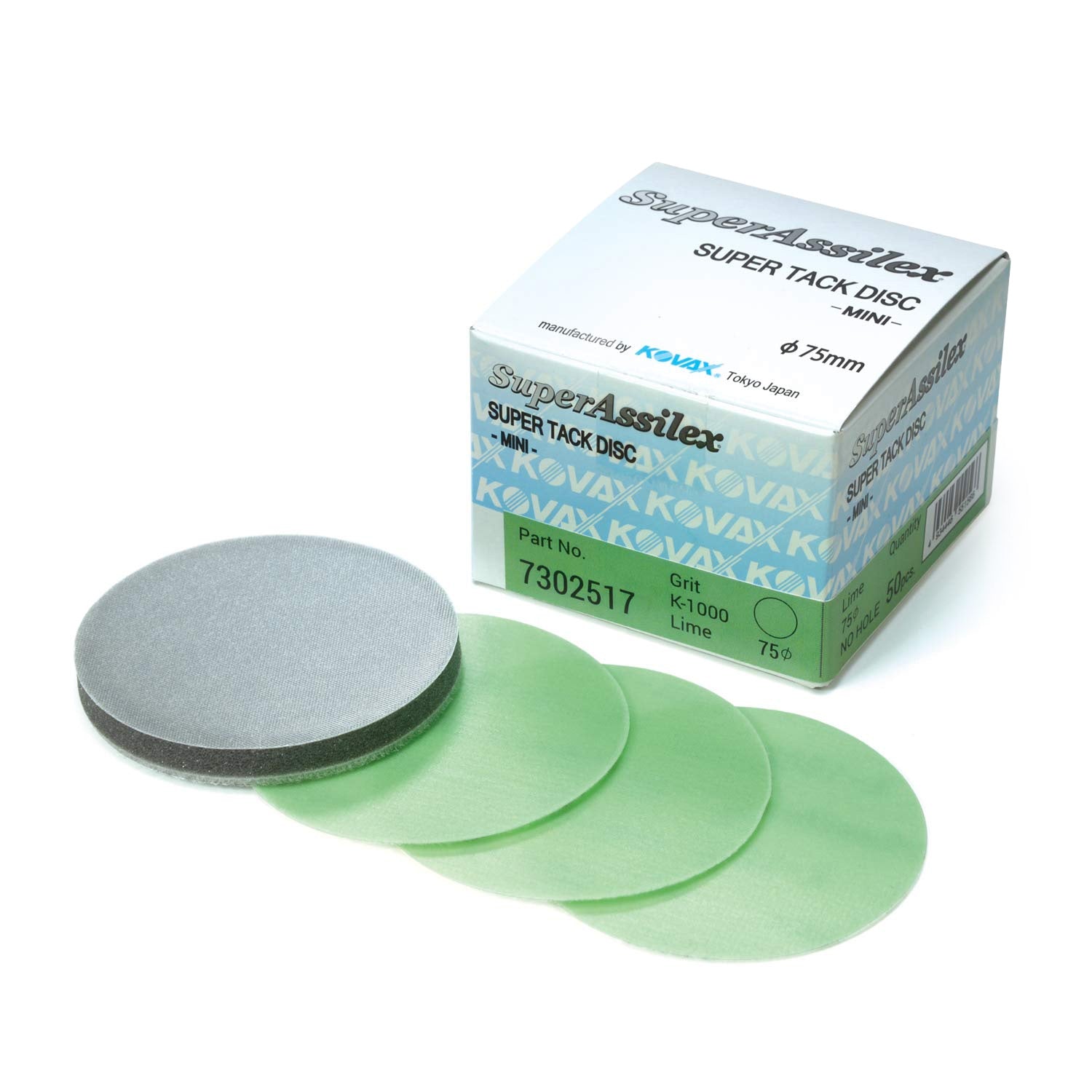 Lime K-1000 Super Assilex 3 inch super tack disc with packaging on a white background