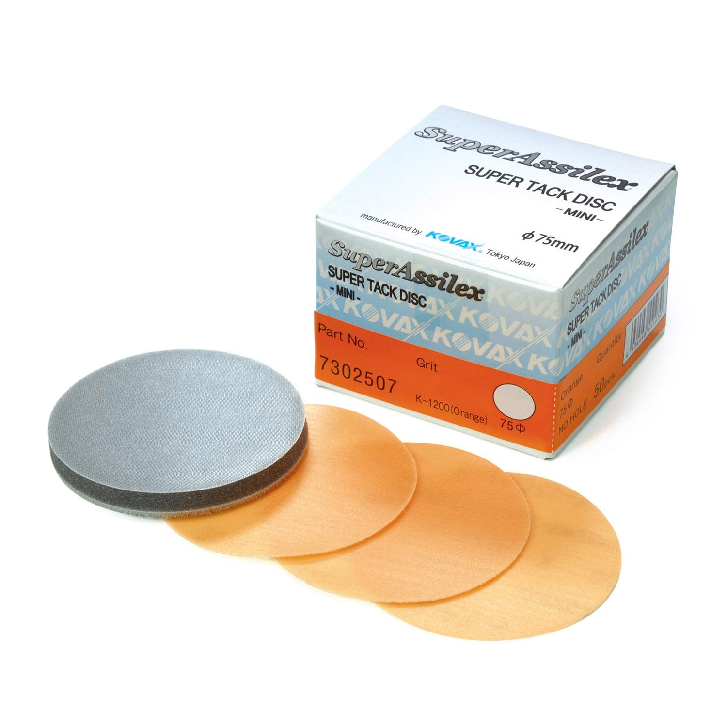 Orange K-1200 Super Assilex 3 inch super tack disc with packaging on a white background