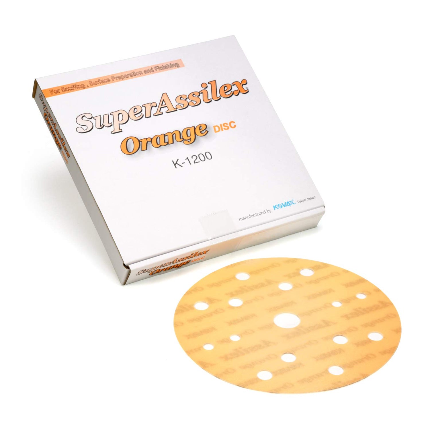 SuperAssilex orange k-1200 disc with packaging on a white background