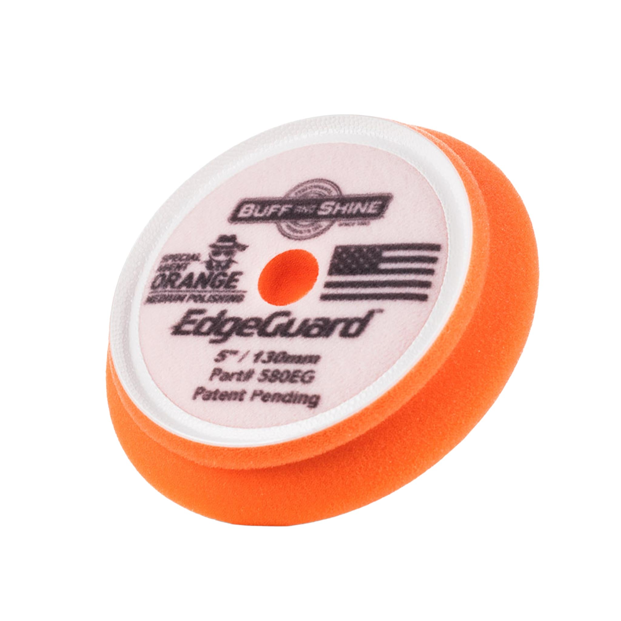 buff and shine agent orange 5 inch pad on a white background
