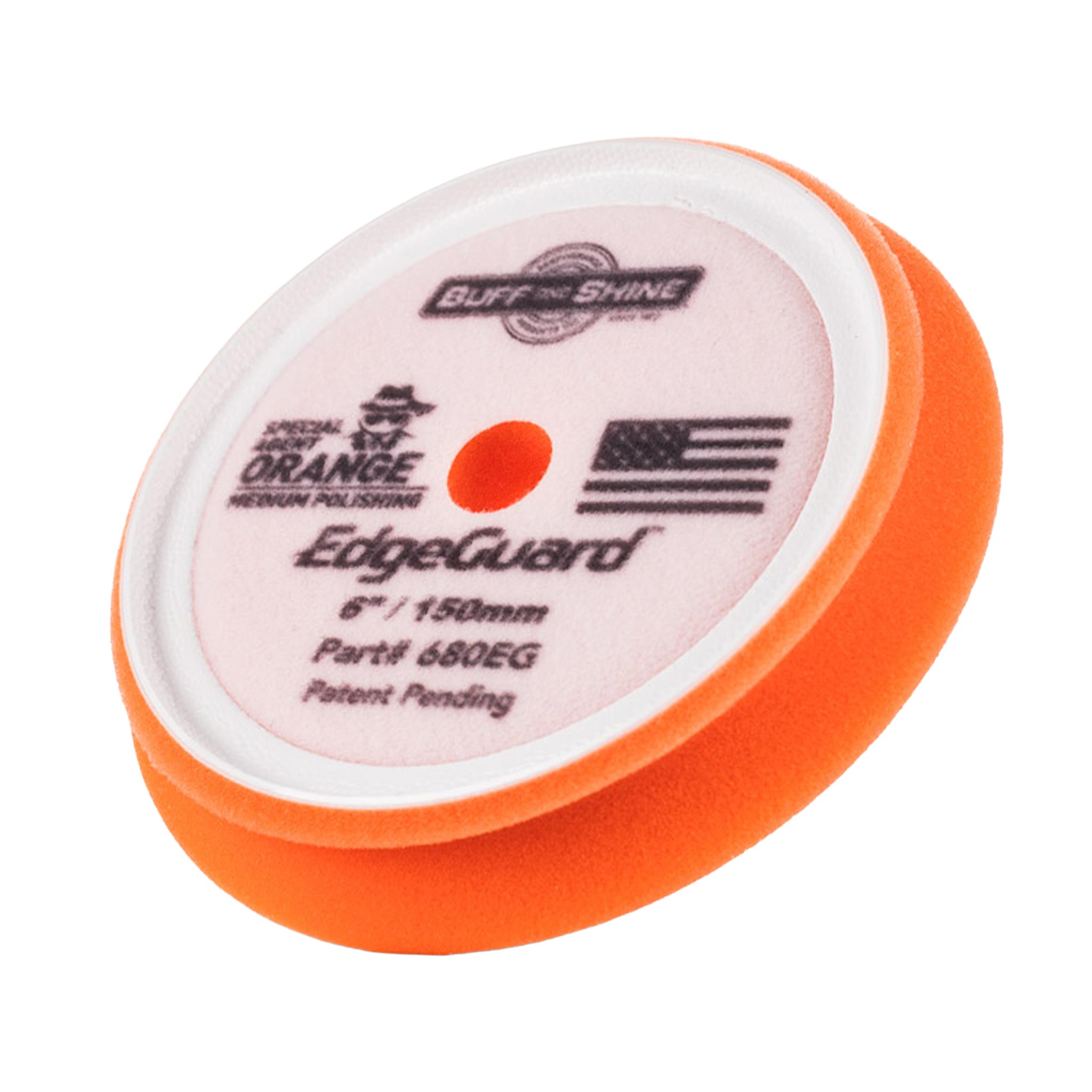 buff and shine agent orange 6 inch pad on a white background