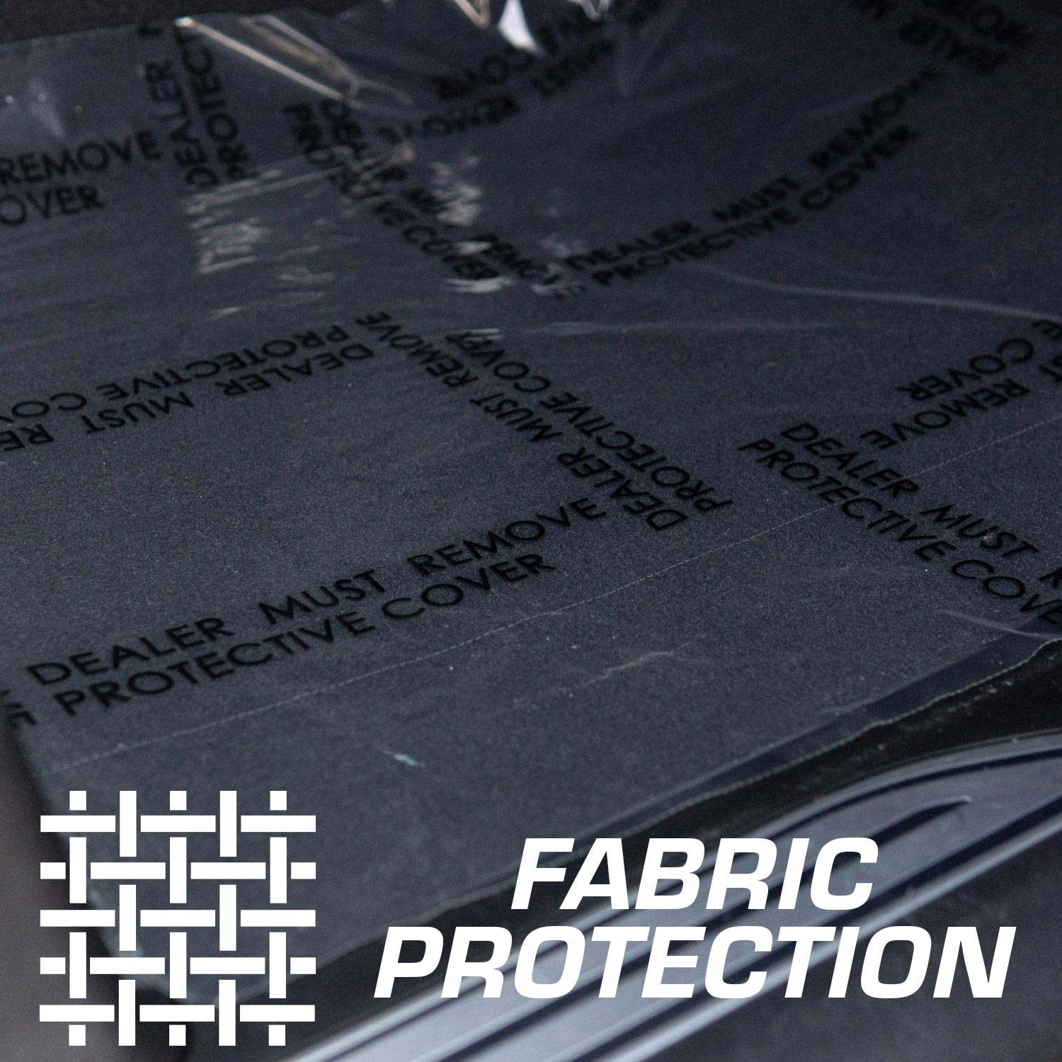 Protective cover carpet film with text and 'Fabric Protection' branding.
