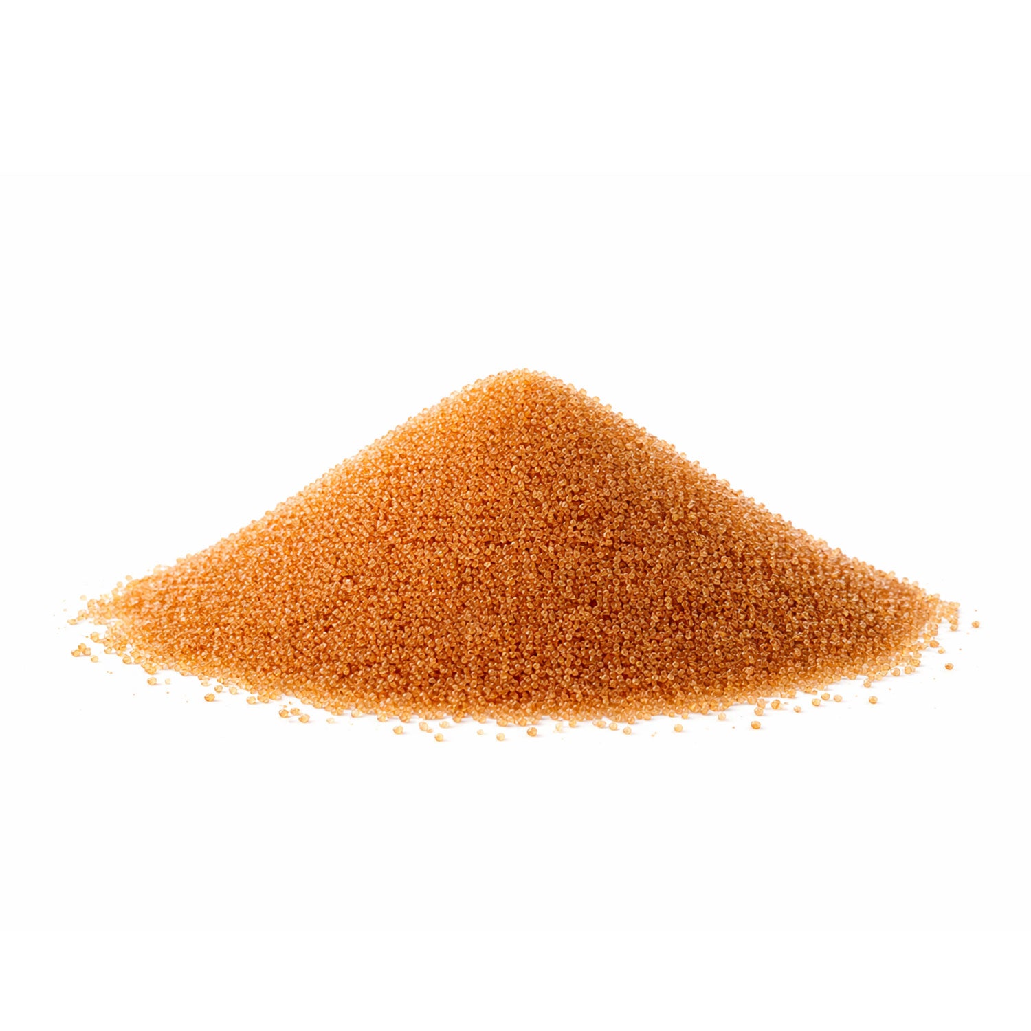 Pile of brown ion resin from xero on a white background