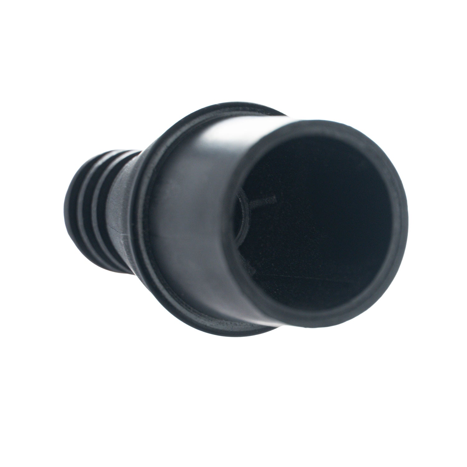 Black plastic fitting on a white background