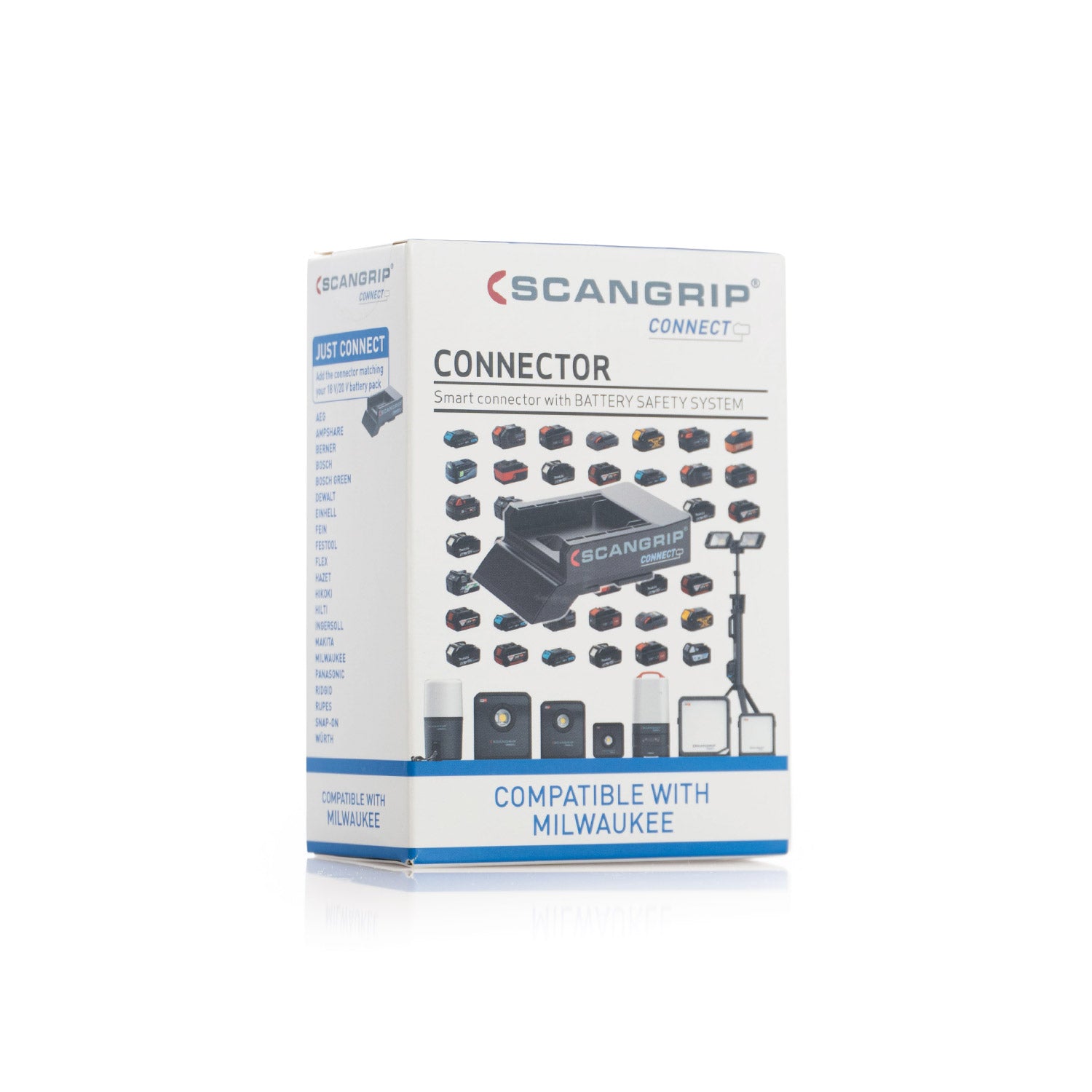 Scangrip Milwaukee Battery Connector Box on a white background