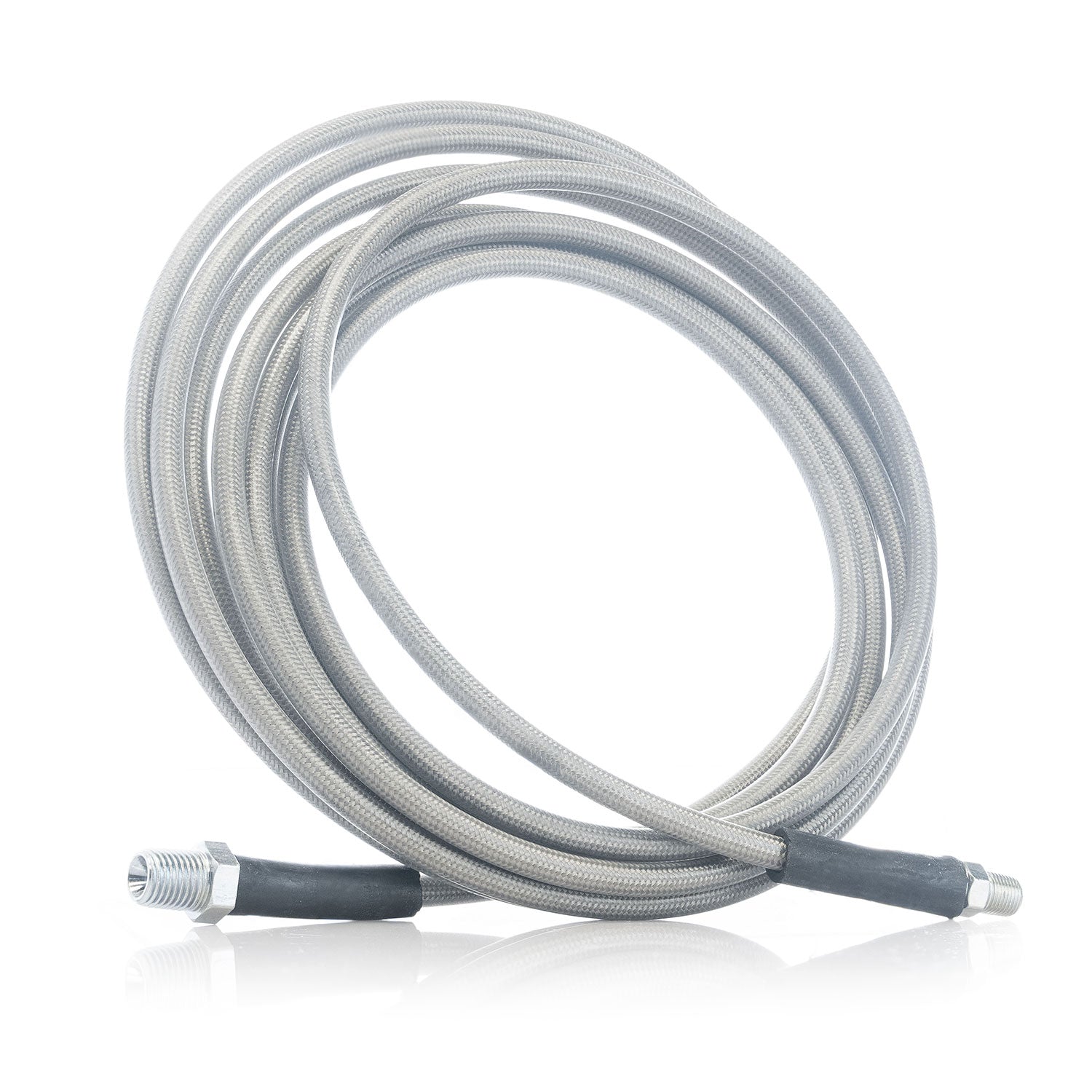 Mytee AH136 coiled solution hose with metal connectors on a white background