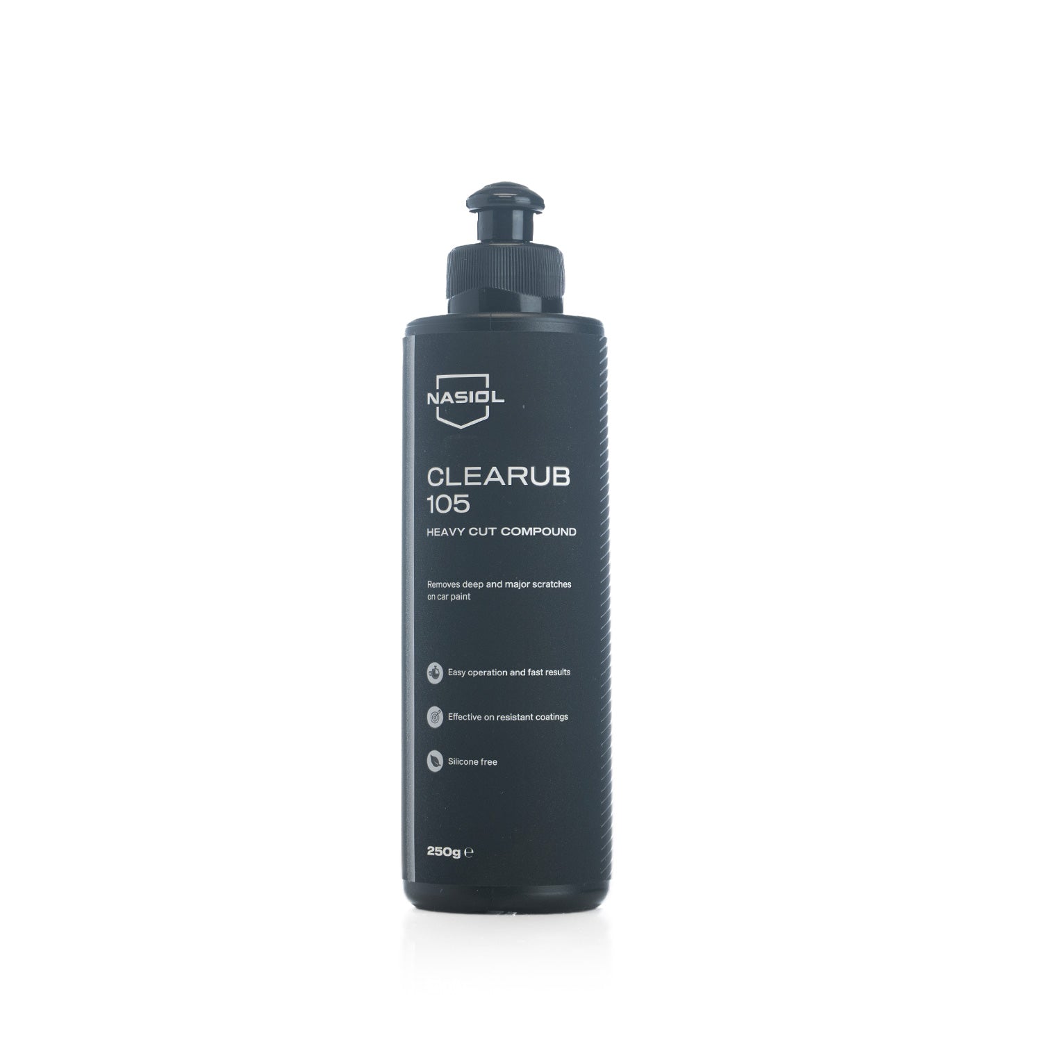 NASIOL CLEARUB 105 heavy cut compound 250 ml bottle on a white background
