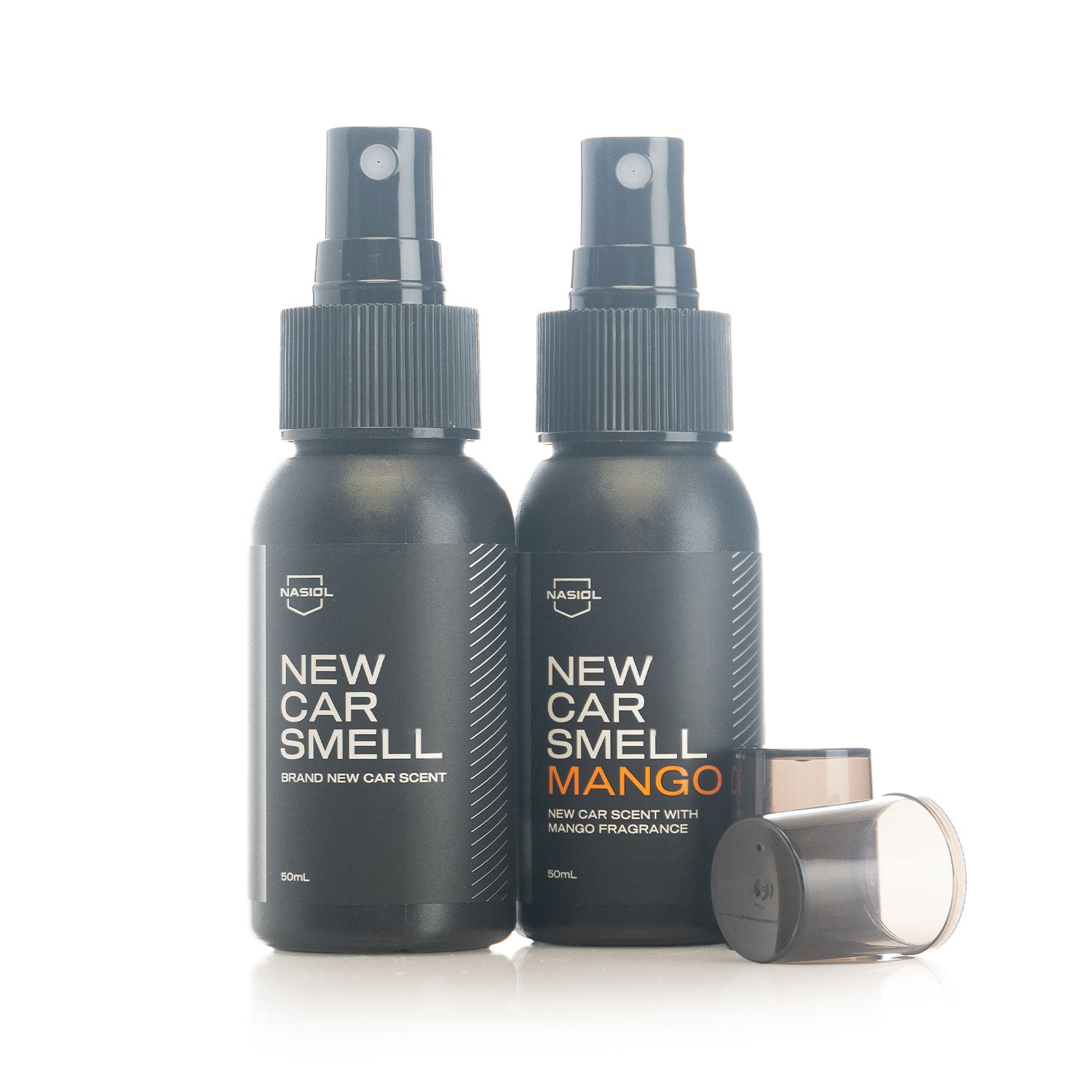 Two Nasiol spray bottles labeled 'New Car Smell' on a white background
