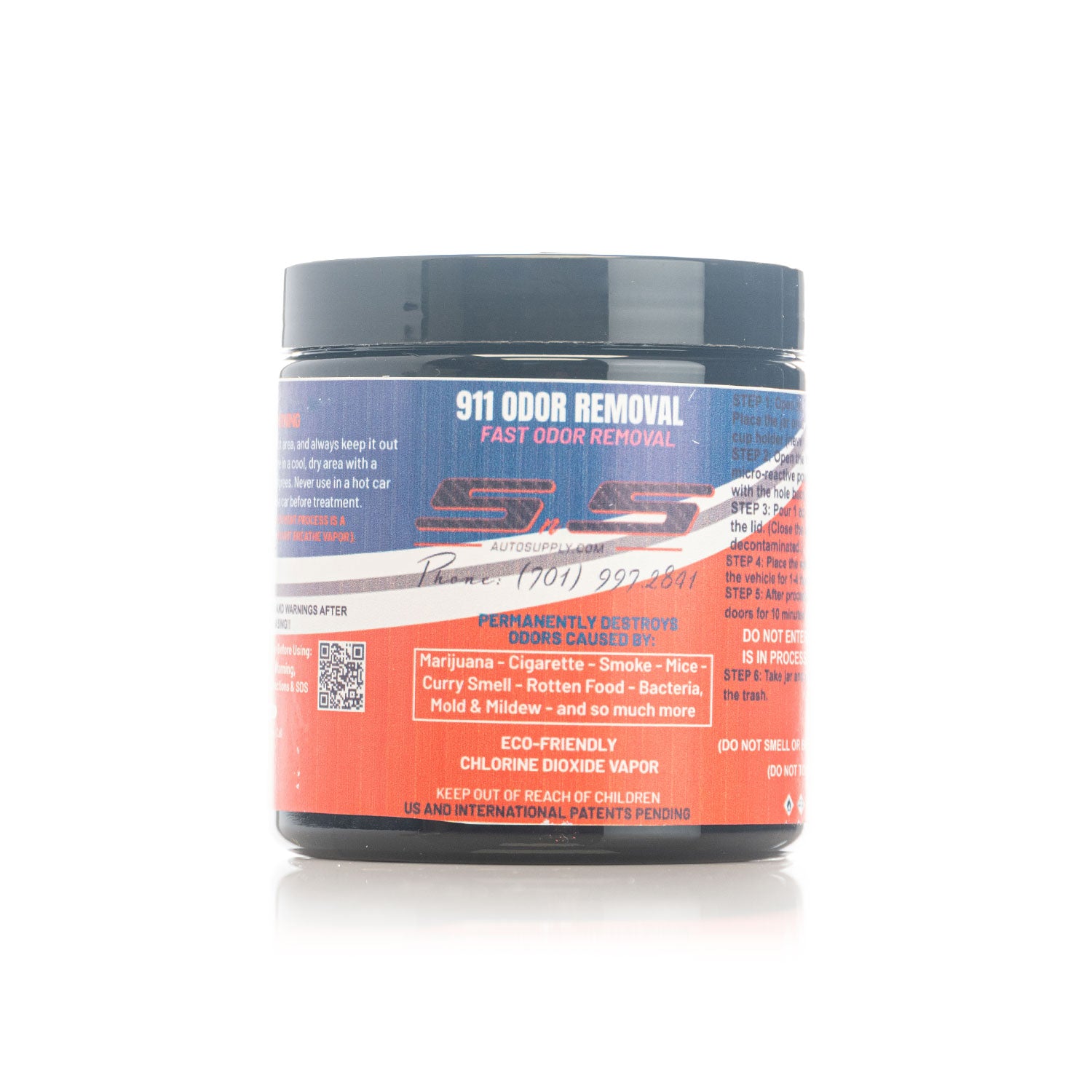 Container of 911 Odor Removal product on a white background