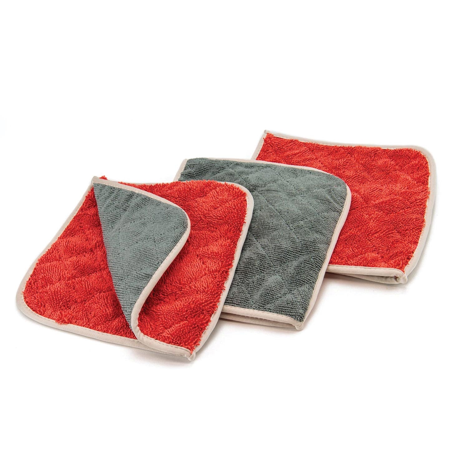 3 Red and Gray Reacher Covers on White Background