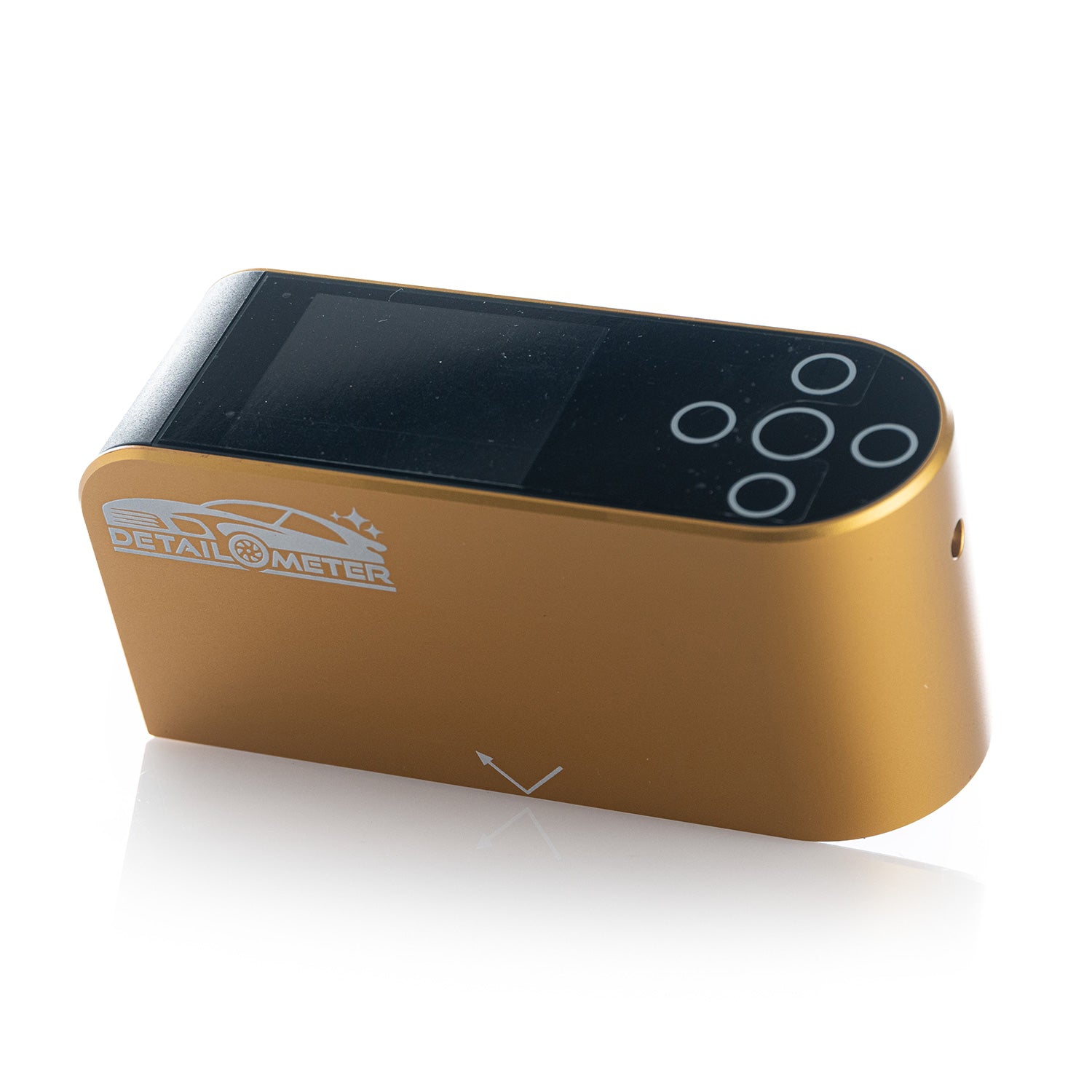Gold detailometer device with screen and buttons on a white background