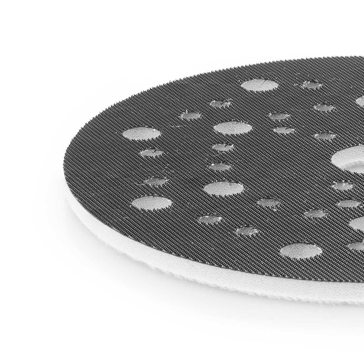Close up of the hook and loop face and soft foam layer on a RUPES interface pad