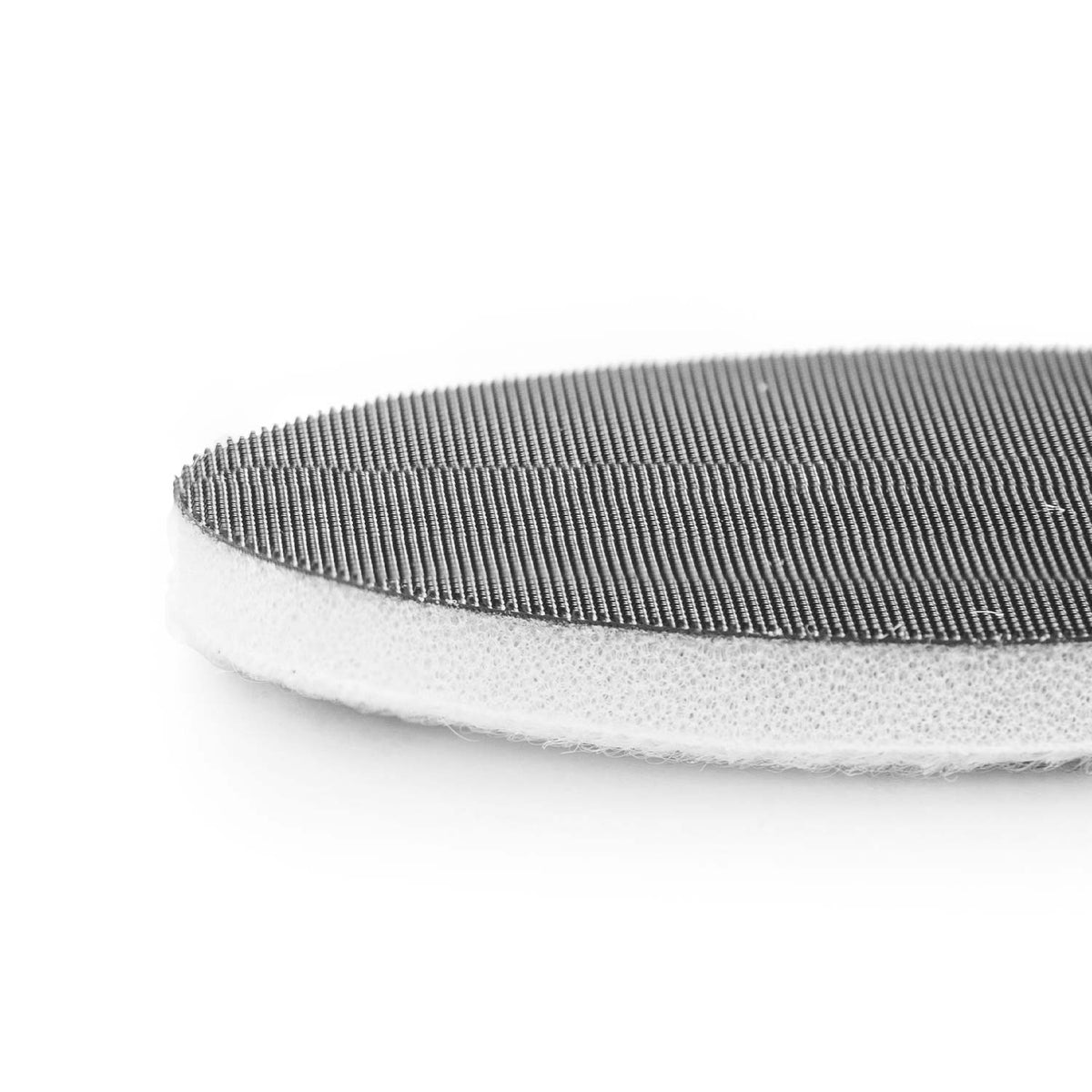 Side view of a RUPES 3 inch 7mm interface pad showing foam and hook and loop face