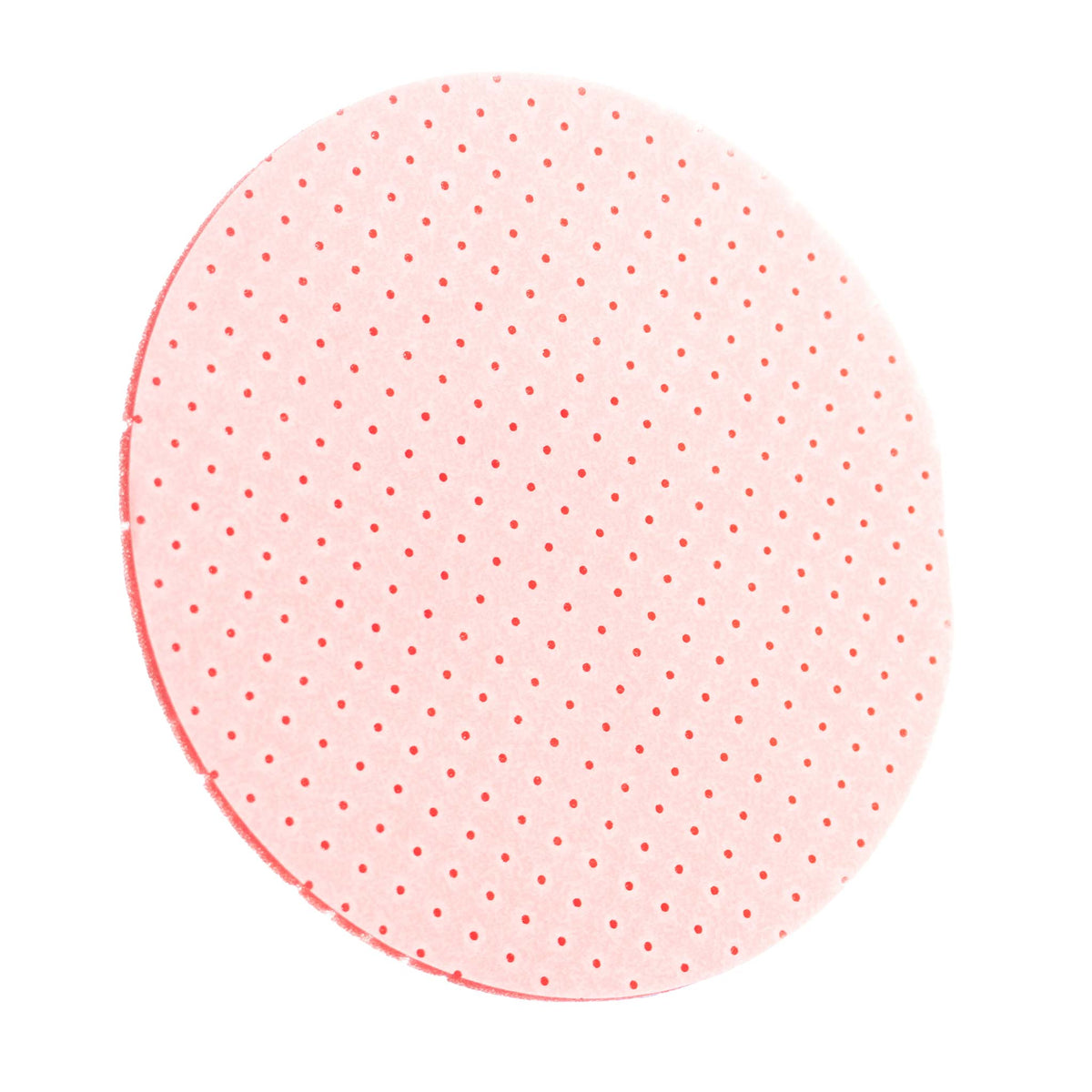 Face of a single RUPES DryFinish red foam disc showing the dense multihole pattern