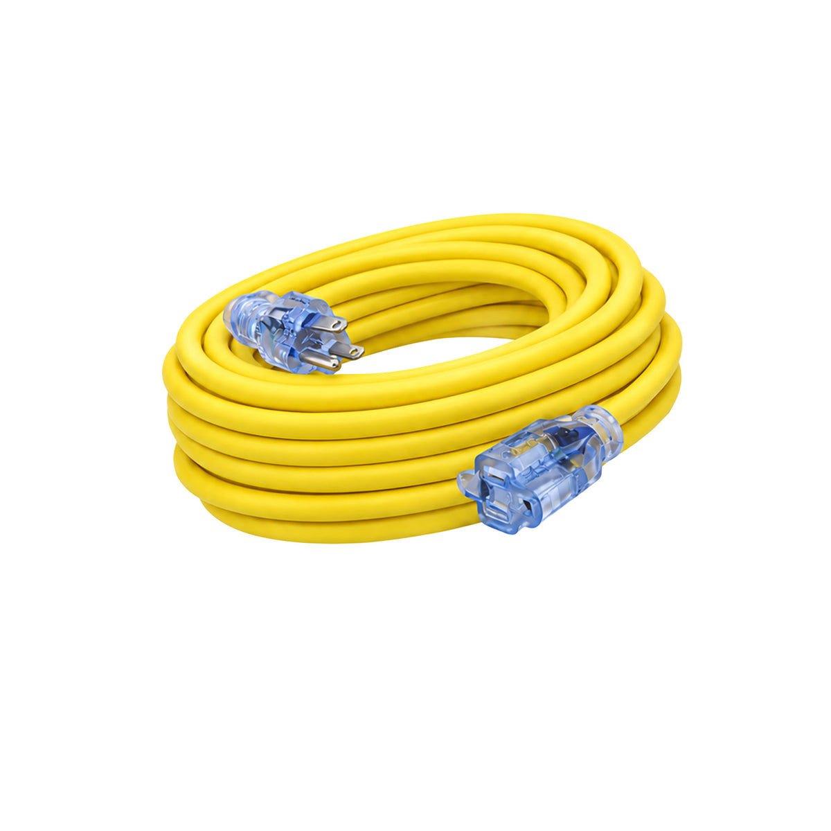 25 foot extractor extension cord curled up on a white background