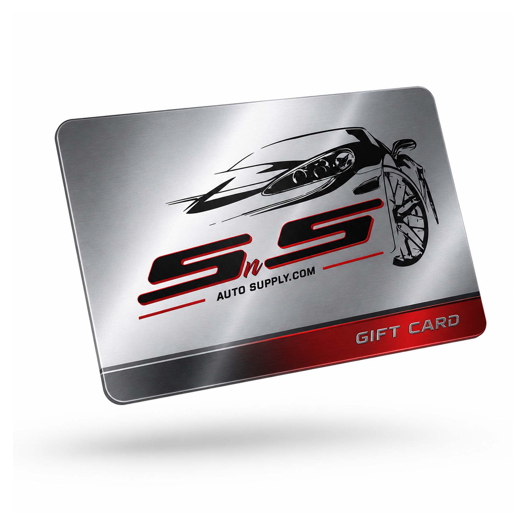 SNS Auto Supply Gift Card flaoting hero image on white background