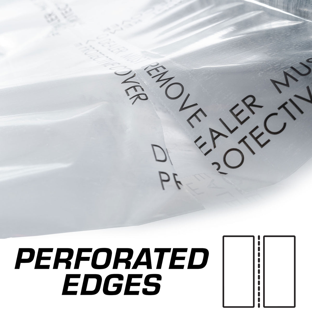 Perforated edge detail on Stinger adhesive carpet film for tearing sheets to length