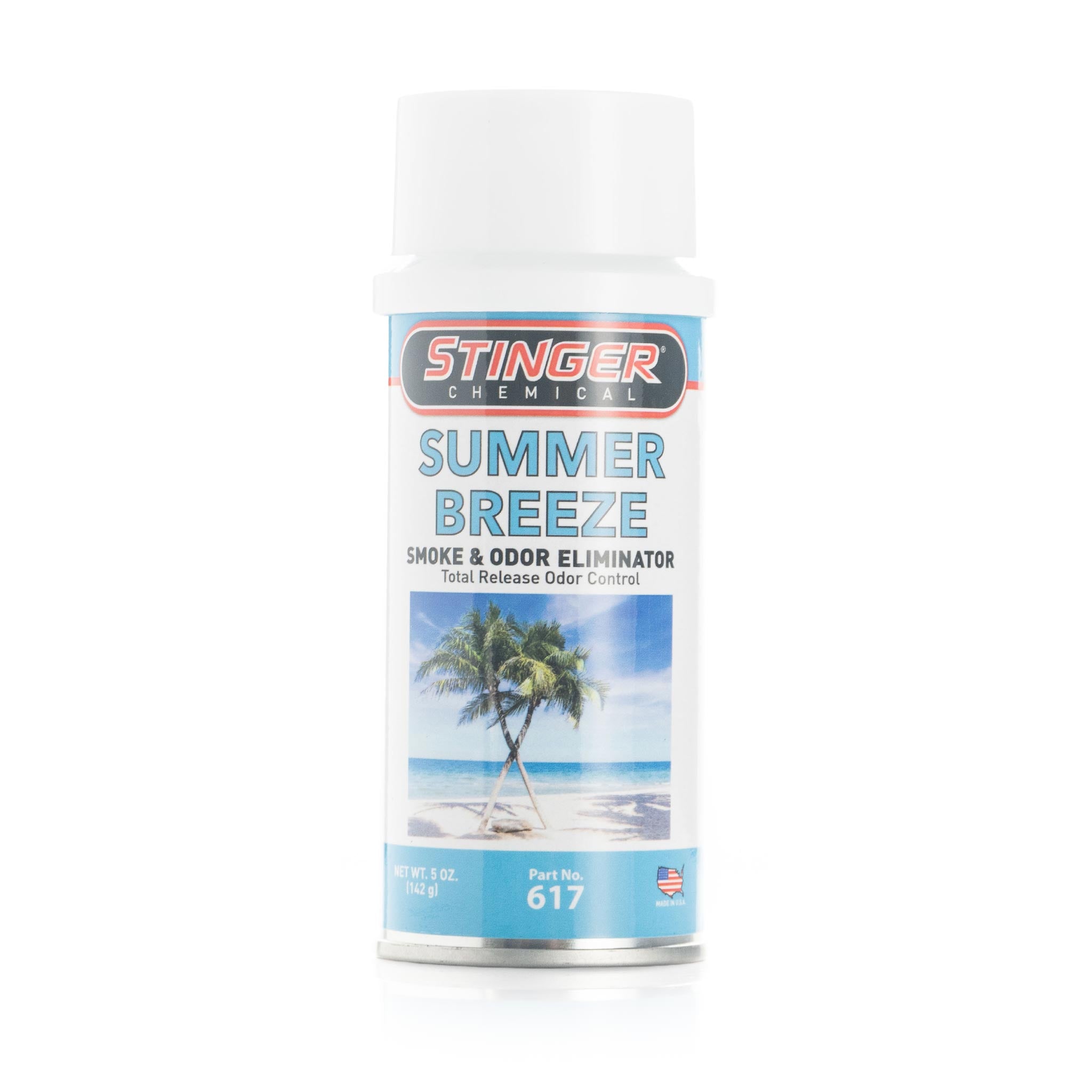 Stinger Summer Breeze smoke and odor eliminator can on a white background
