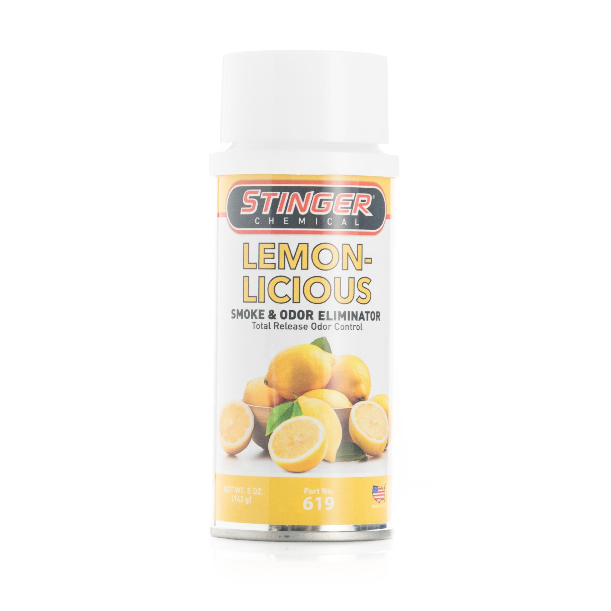Stinger Lemon-Licious smoke and odor eliminator can on a white background
