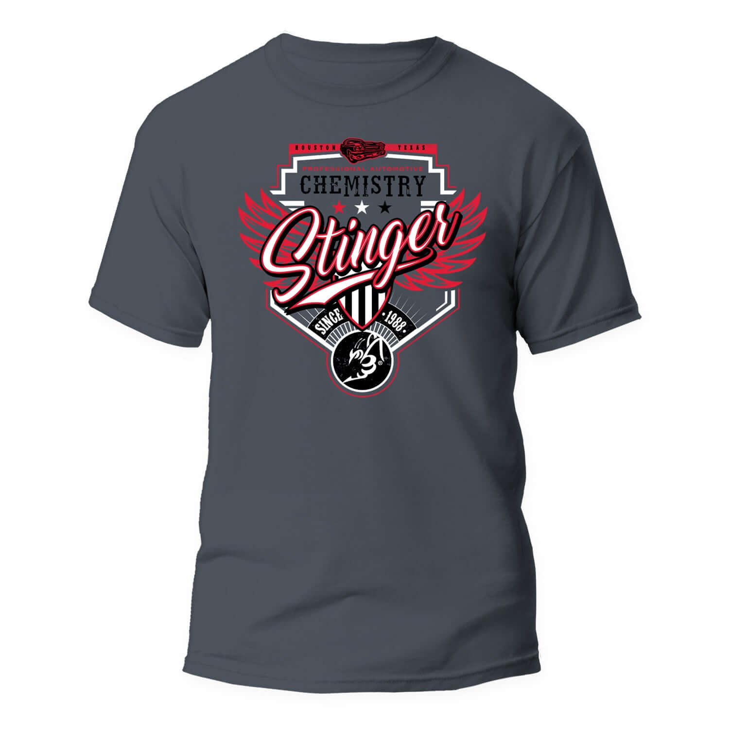 Stinger Chemical Professional Automotive Chemistry T-Shirt on a white background