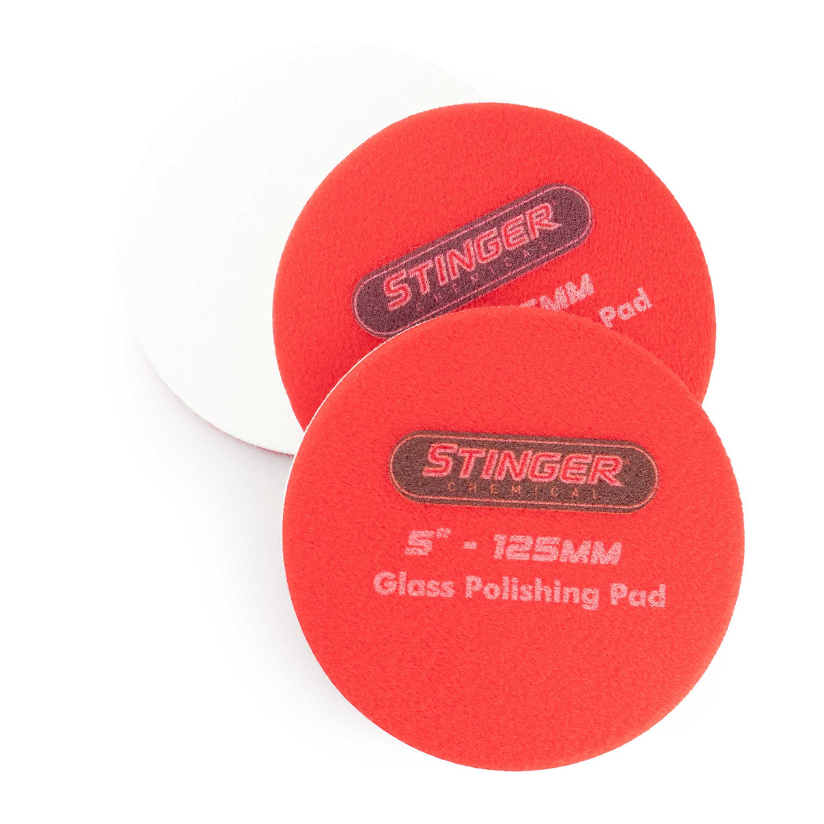 Stinger ST-A-GRPP5 5 inch 125mm rayon glass polishing pads showing the white rayon face