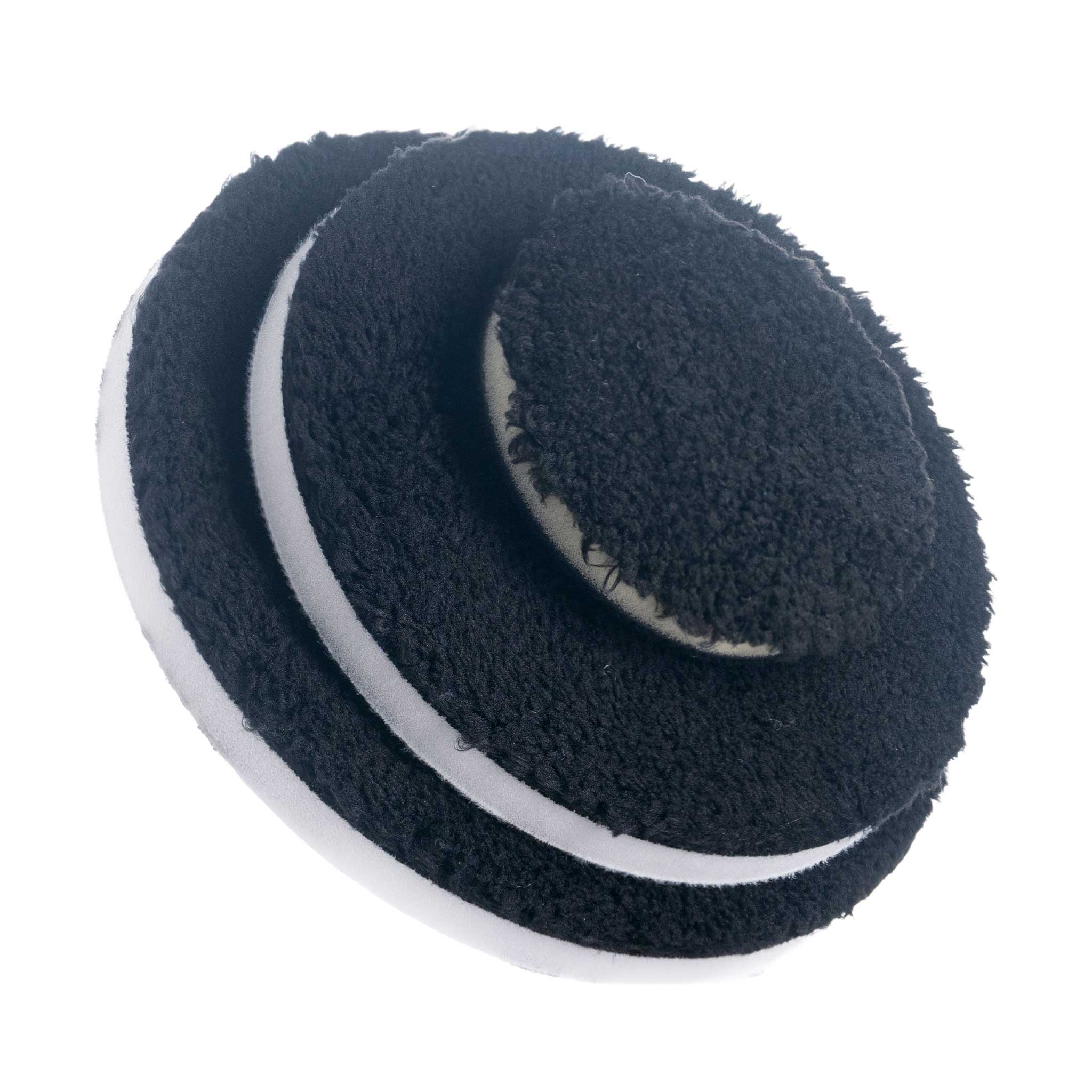 Black microfiber buffing pad collection on a white background